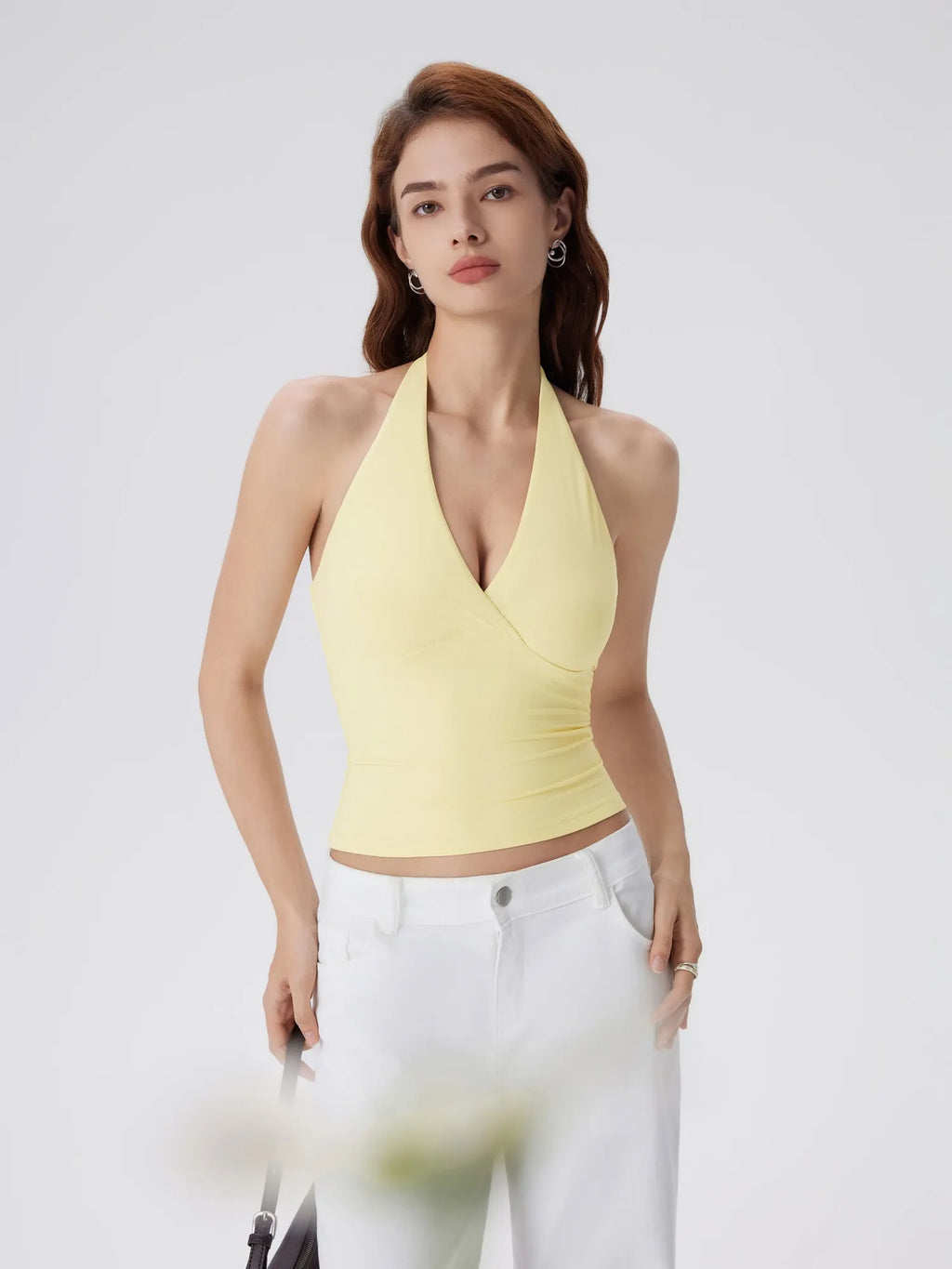 Double Lined V Neck Halter Backless Tank Tops