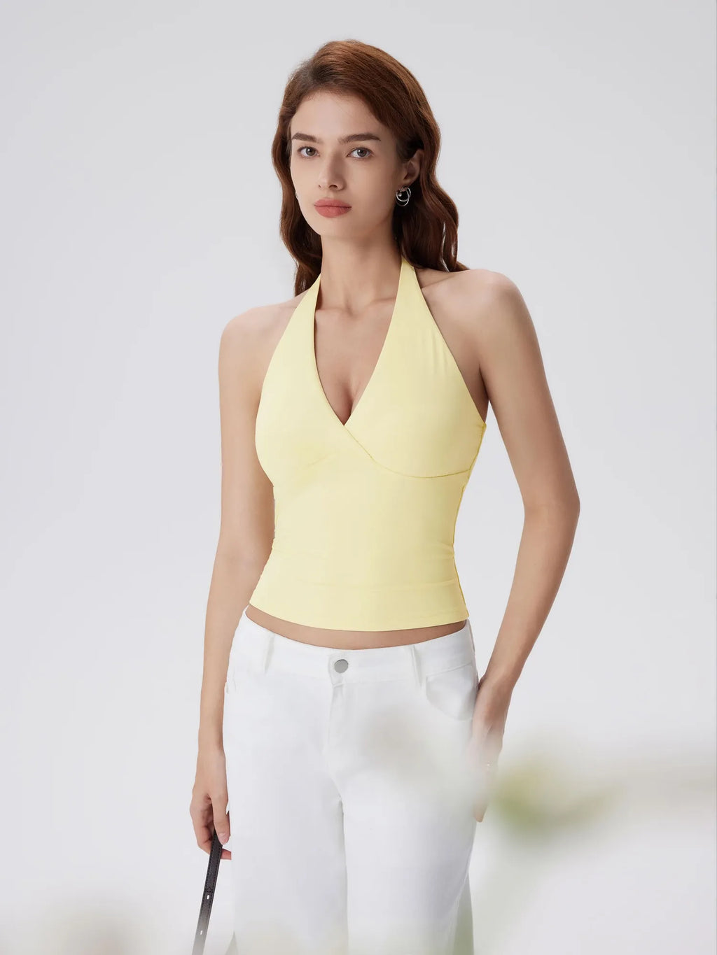 Double Lined V Neck Halter Backless Tank Tops