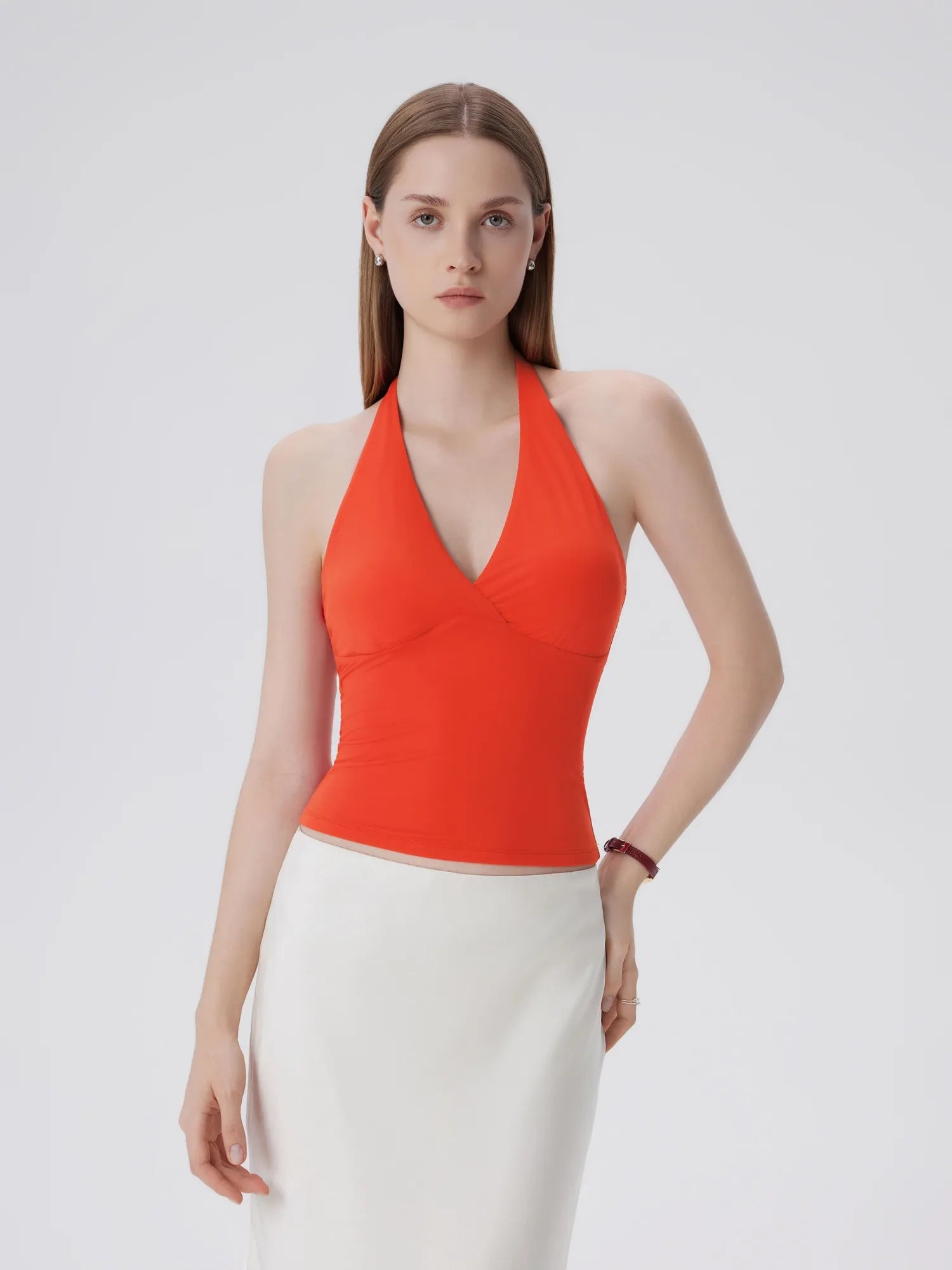 Double Lined V Neck Halter Backless Tank Tops