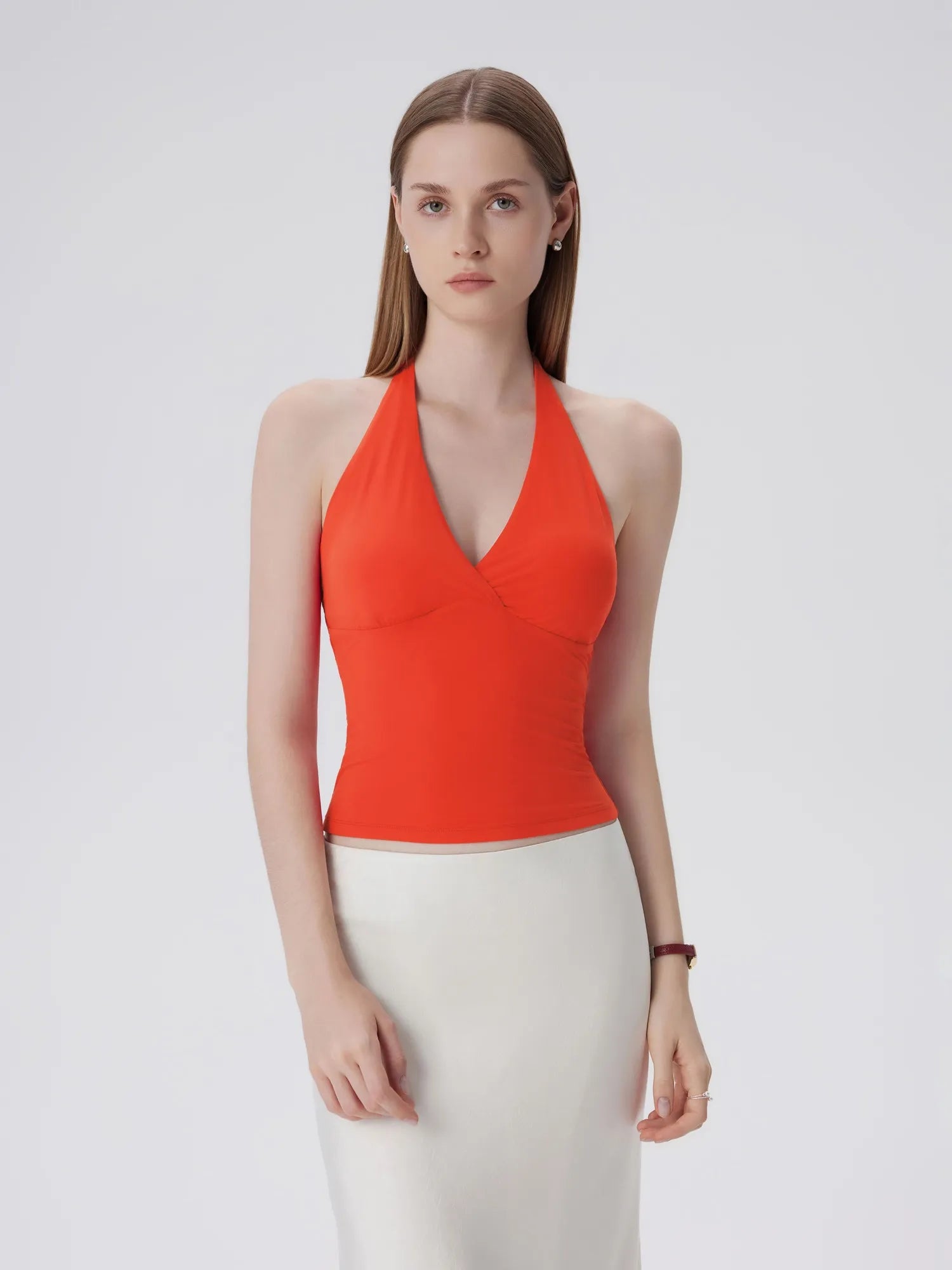 Double Lined V Neck Halter Backless Tank Tops