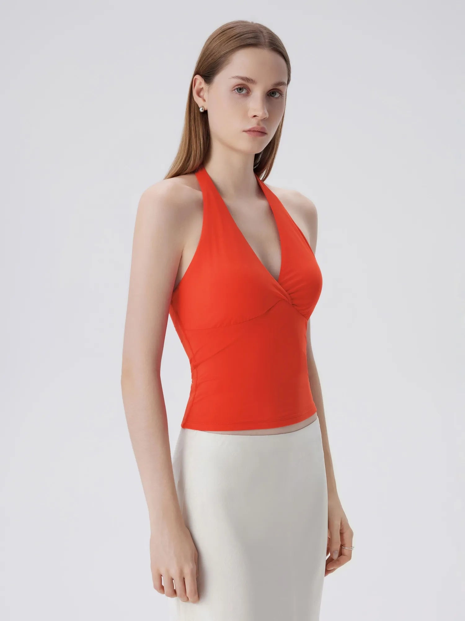 Double Lined V Neck Halter Backless Tank Tops