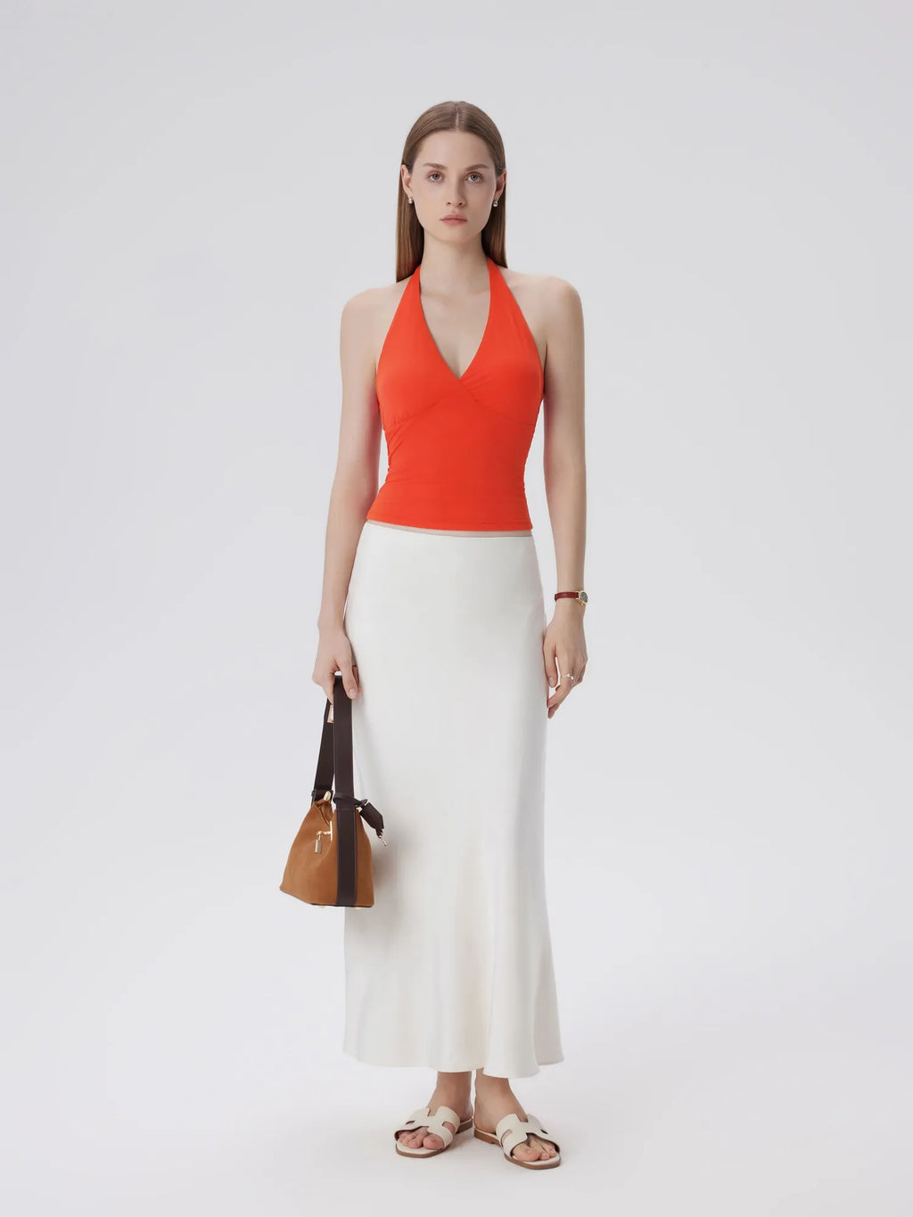 Double Lined V Neck Halter Backless Tank Tops