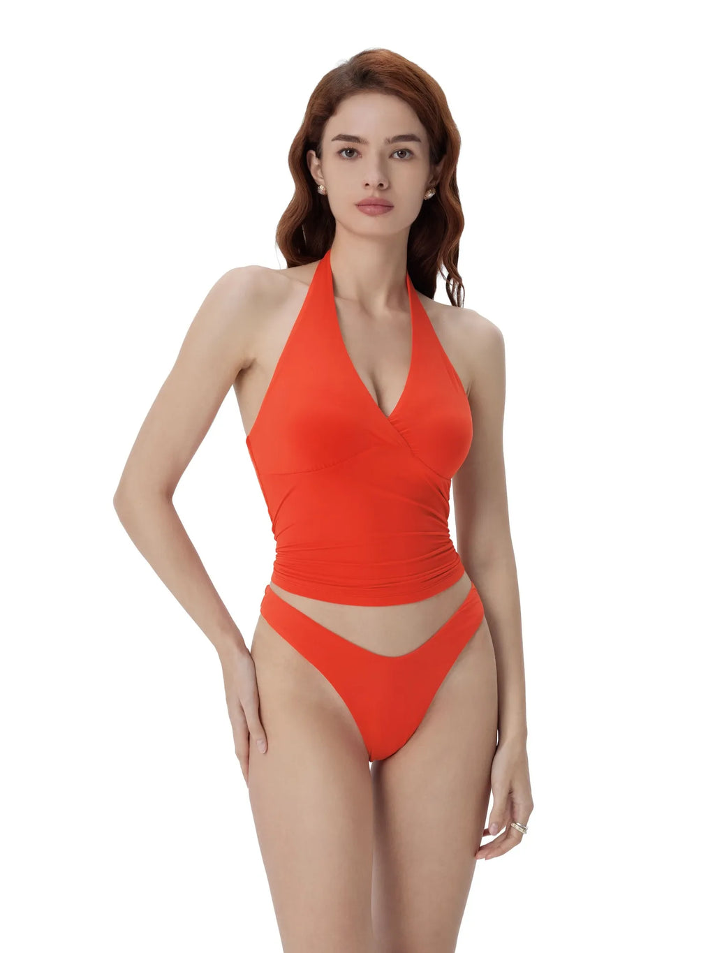 Double Lined V Neck Halter Backless Tank Tops