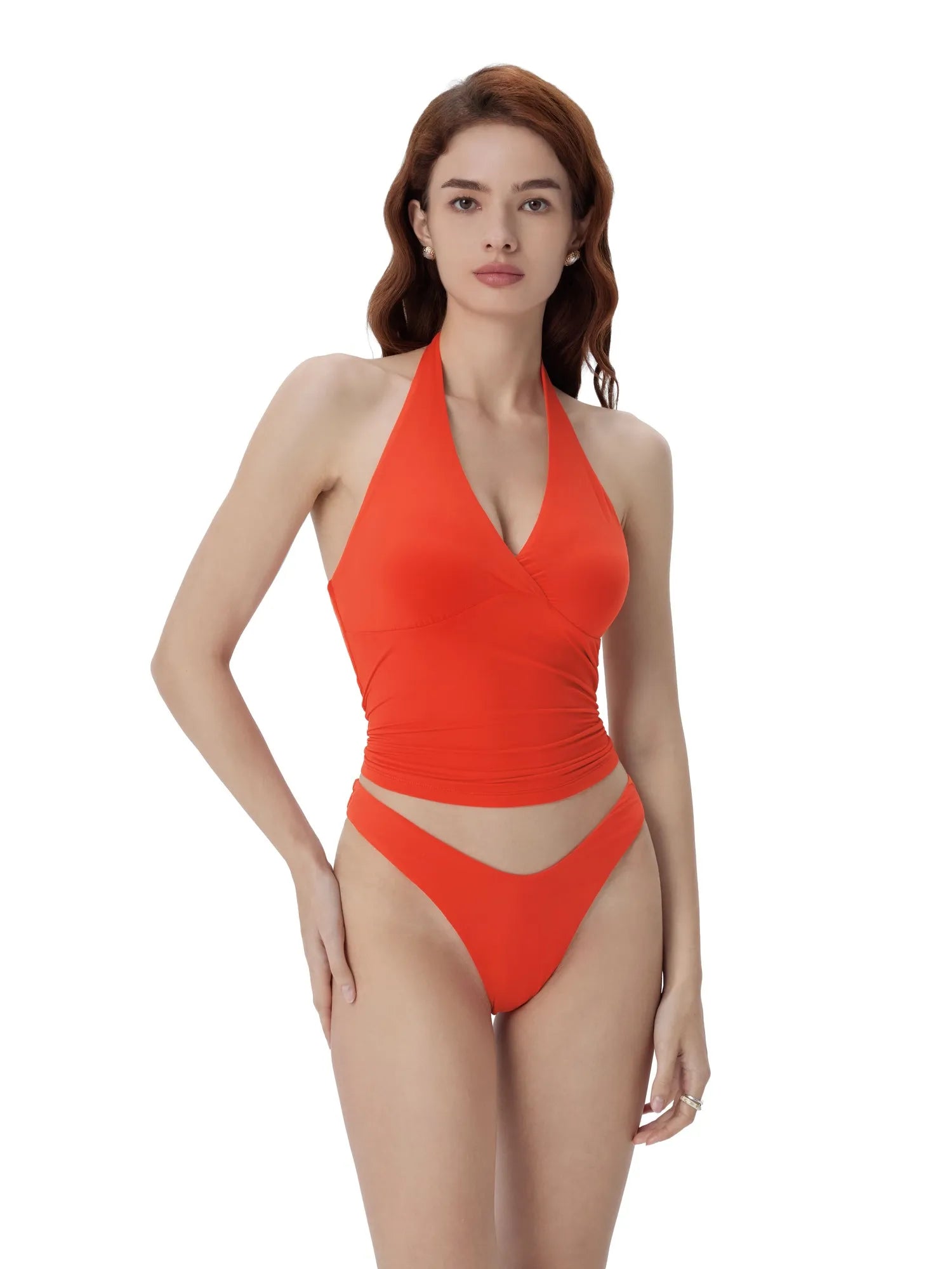 Double Lined V Neck Halter Backless Tank Tops