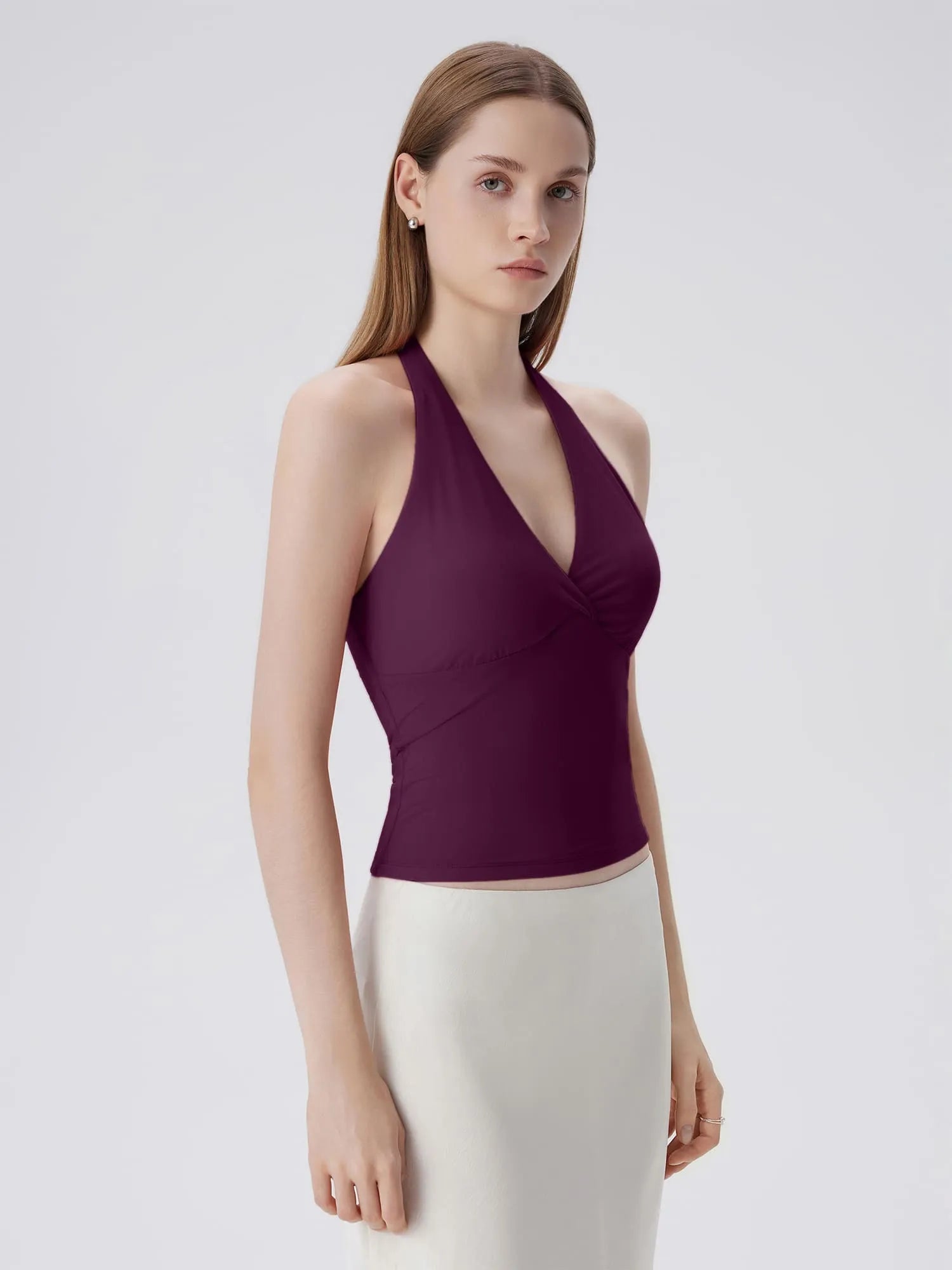 Double Lined V Neck Halter Backless Tank Tops