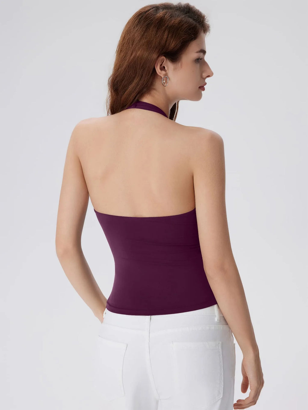 Double Lined V Neck Halter Backless Tank Tops