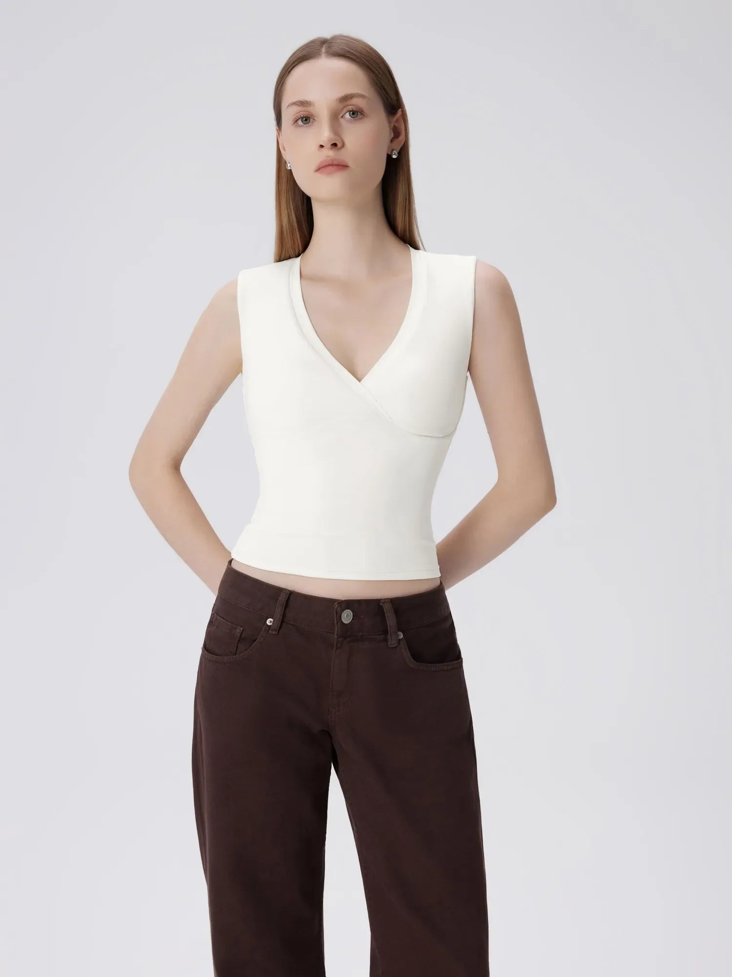 V Neck Double Lined Camisole Tank Tops