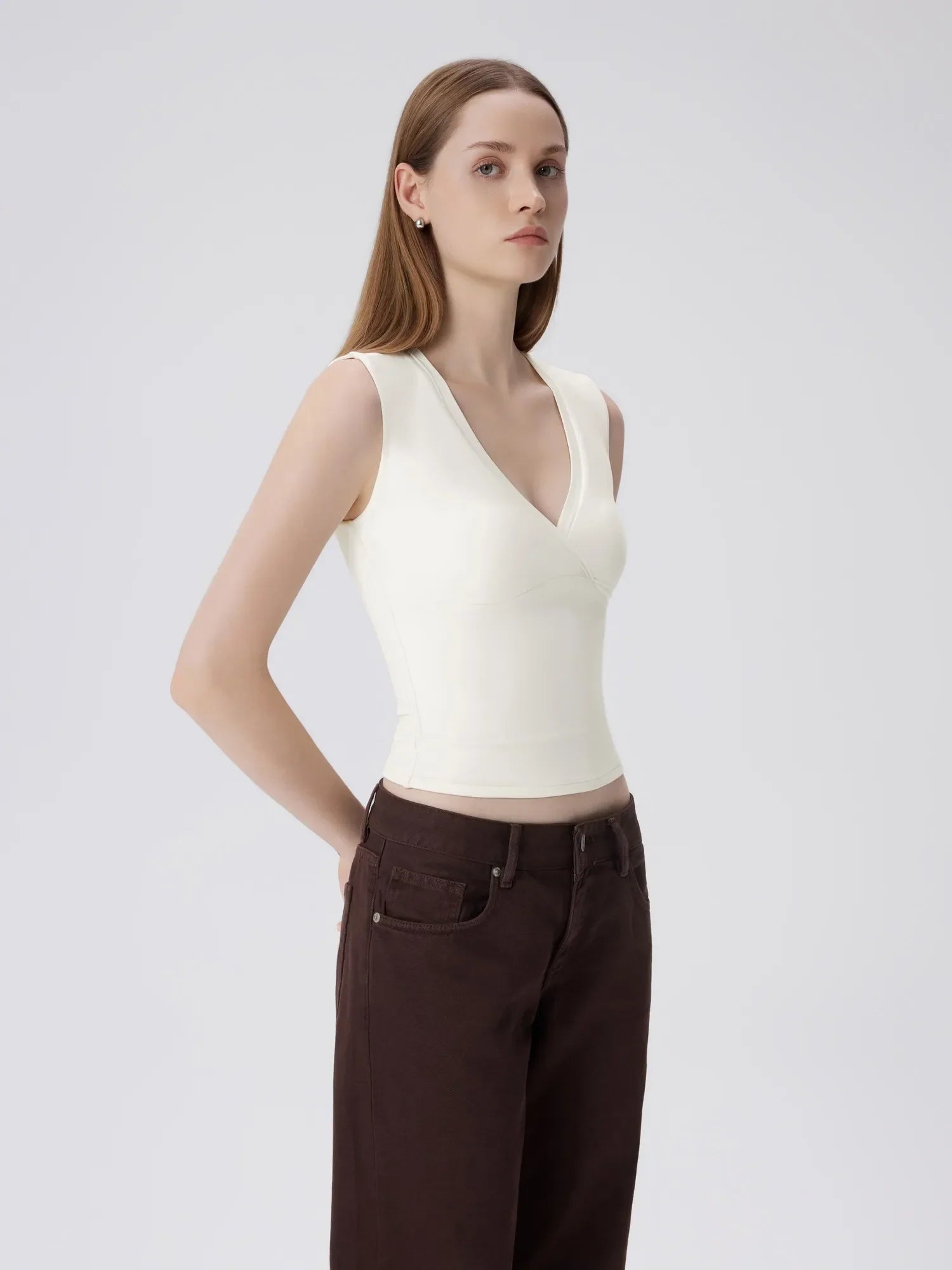 V Neck Double Lined Camisole Tank Tops