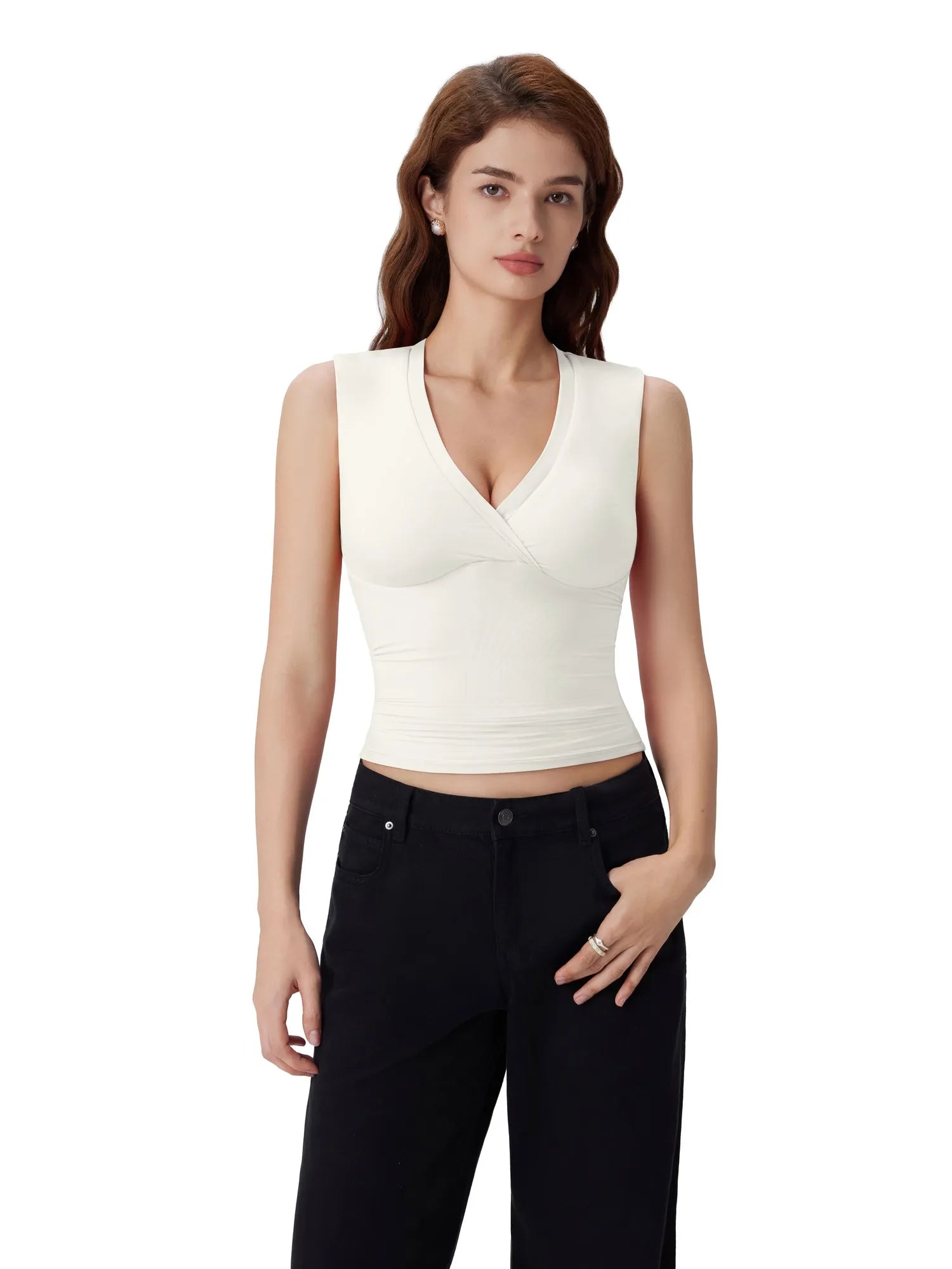 V Neck Double Lined Camisole Tank Tops