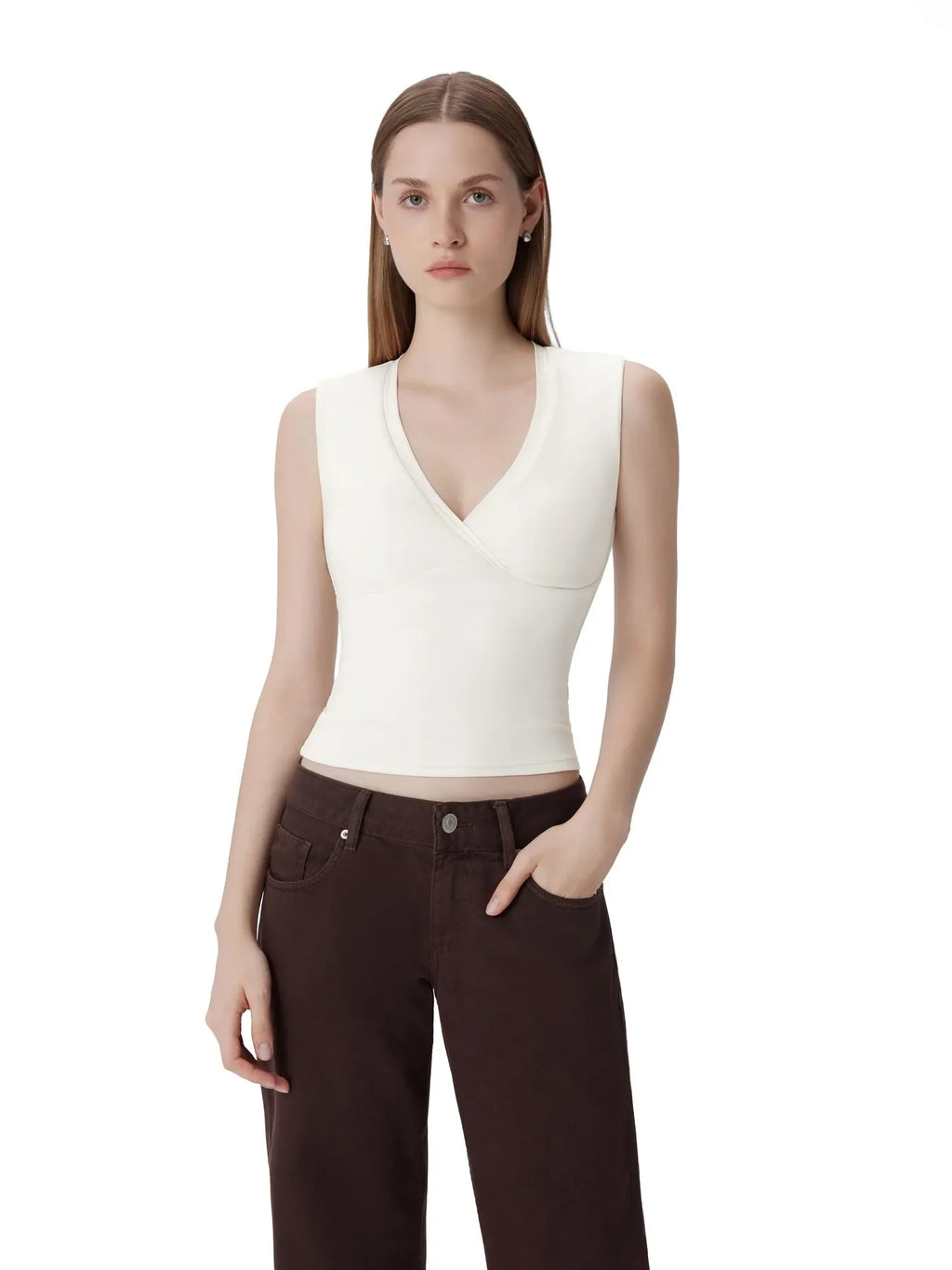 V Neck Double Lined Camisole Tank Tops