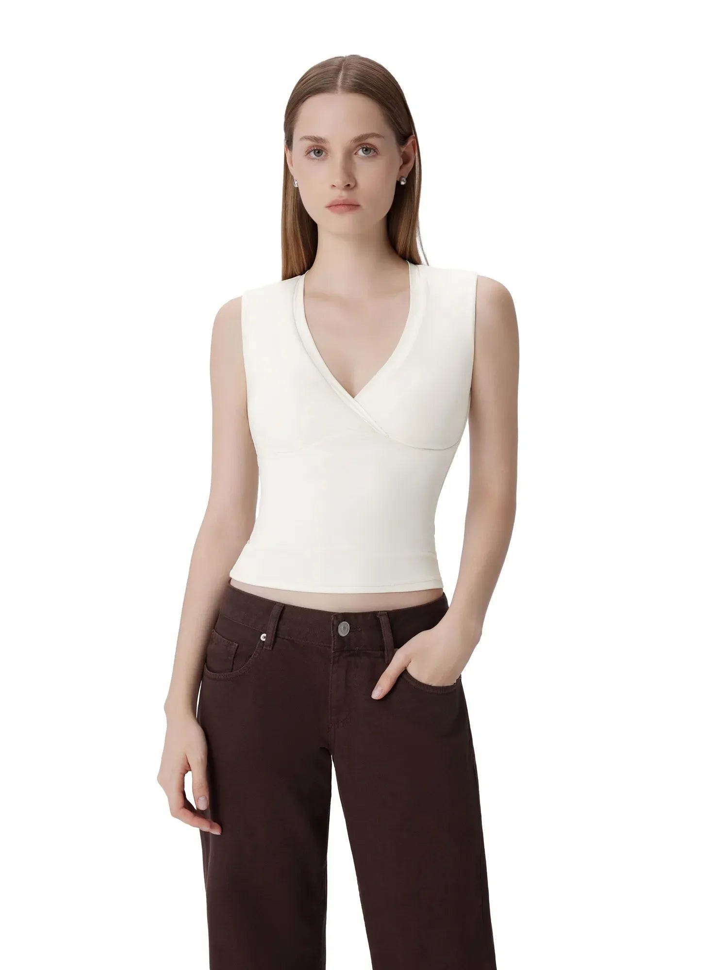 V Neck Double Lined Camisole Tank Tops