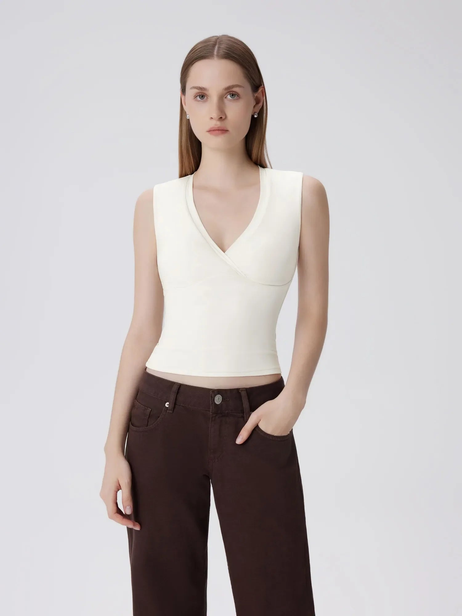 V Neck Double Lined Camisole Tank Tops