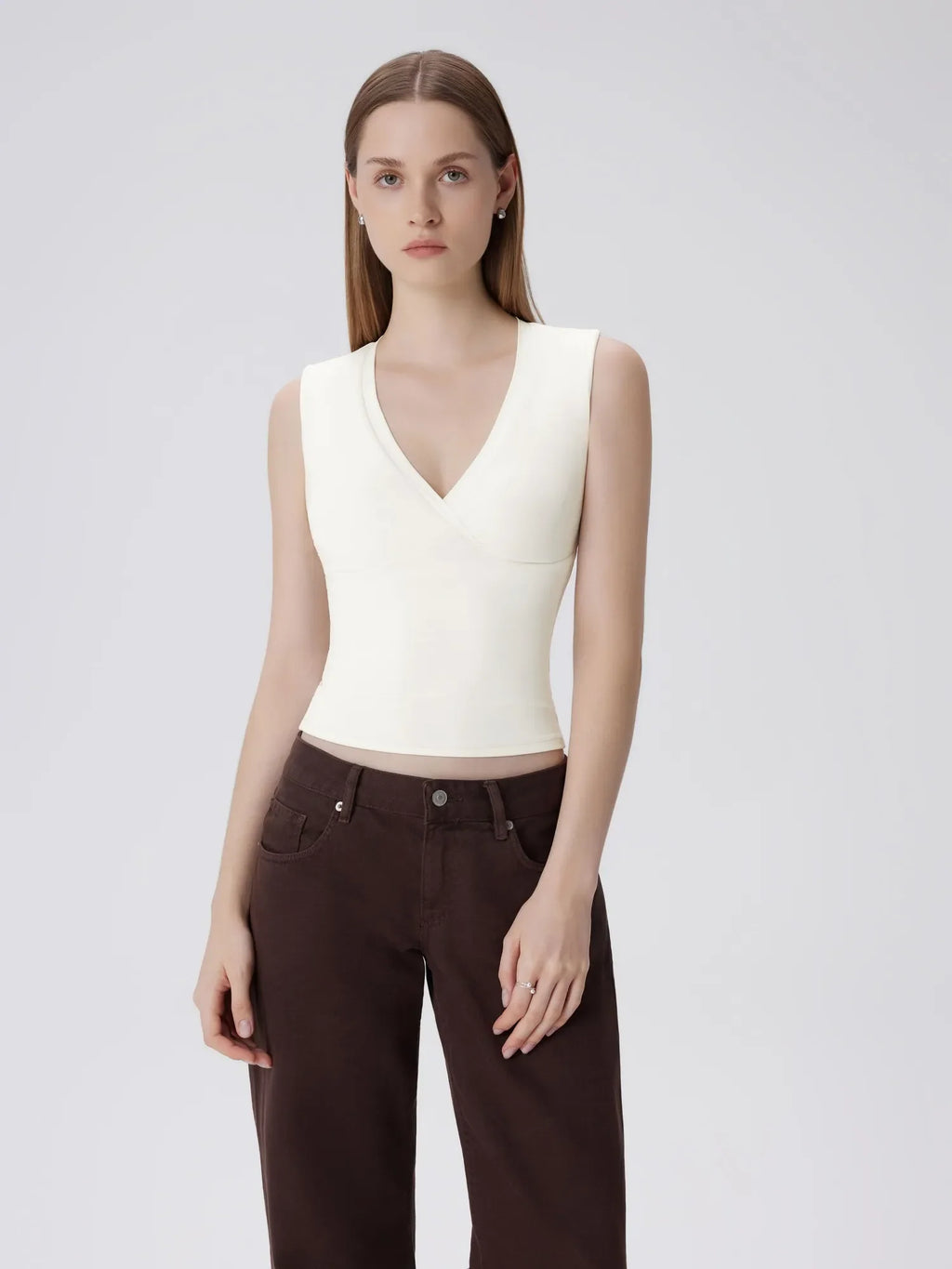 V Neck Double Lined Camisole Tank Tops