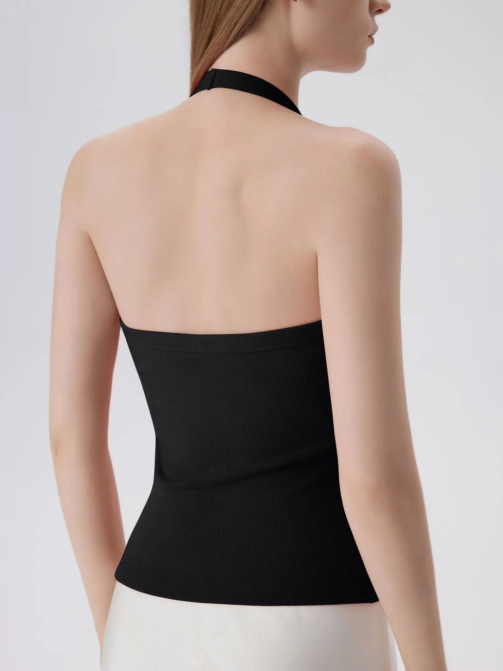 Cotton Ribbed V Neck Halter Tank Top