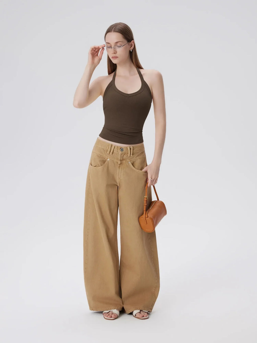 Cotton Ribbed V Neck Halter Tank Top