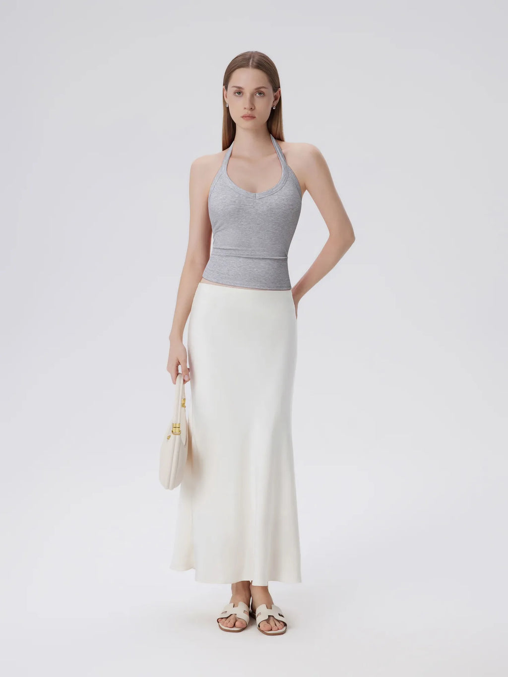Cotton Ribbed V Neck Halter Tank Top