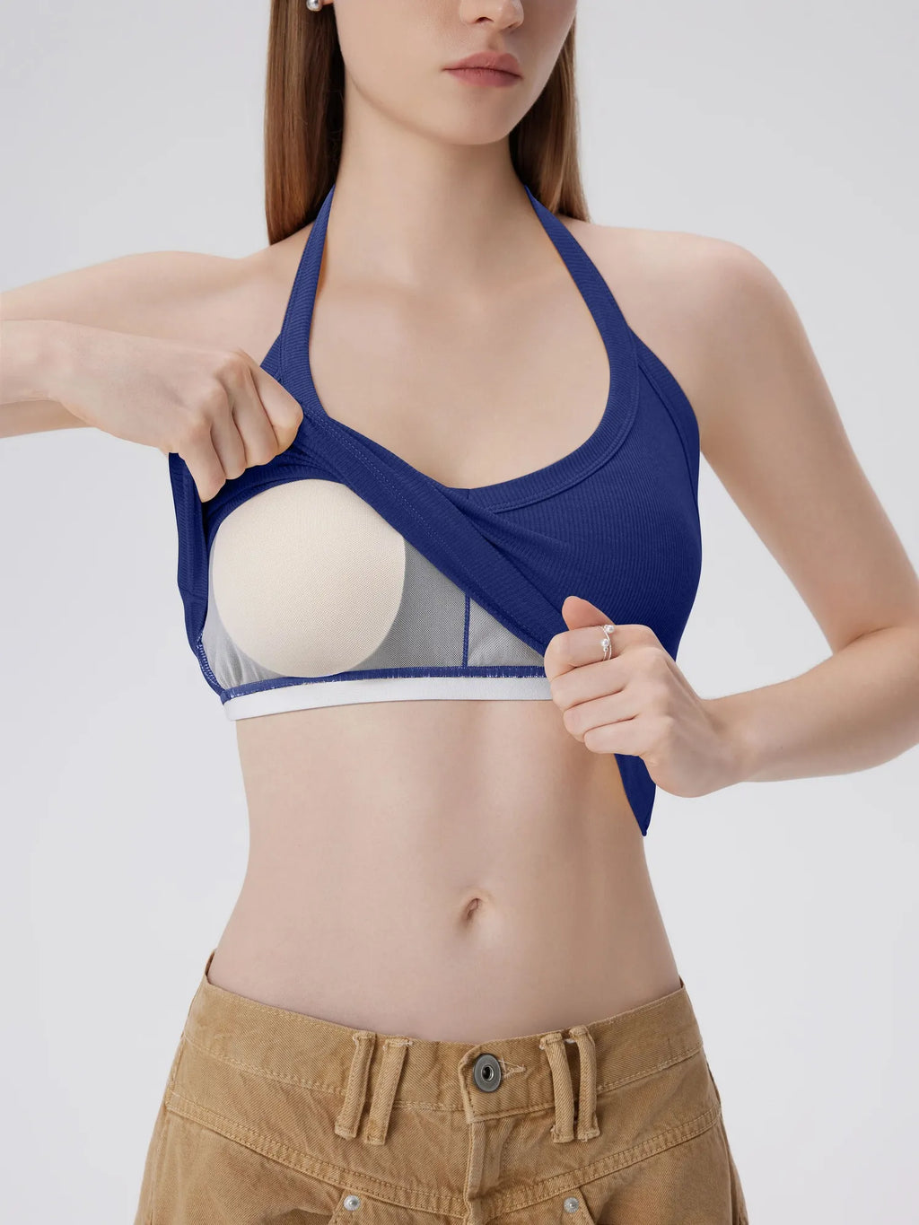 Cotton Ribbed V Neck Halter Tank Top