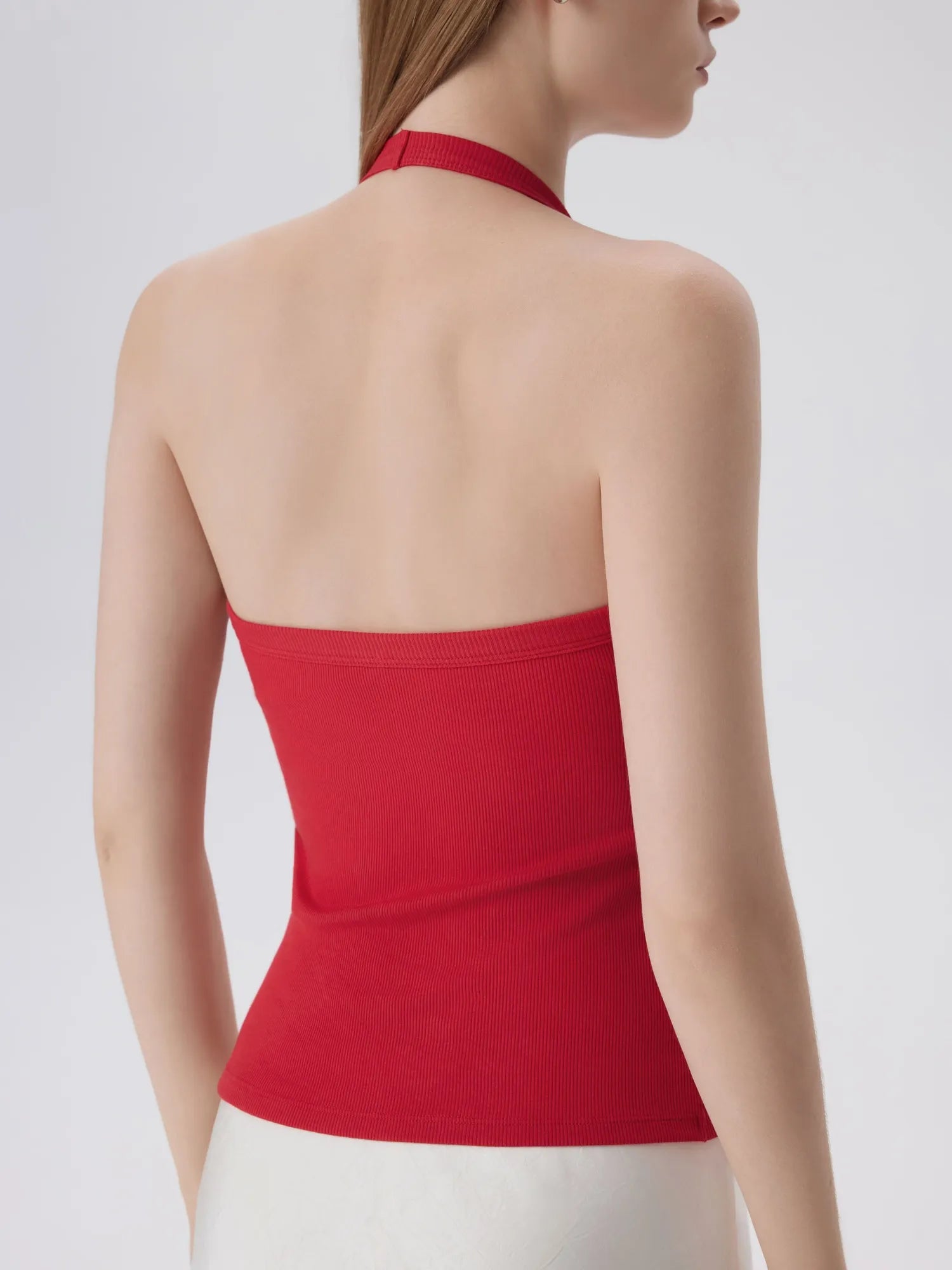 Cotton Ribbed V Neck Halter Tank Top