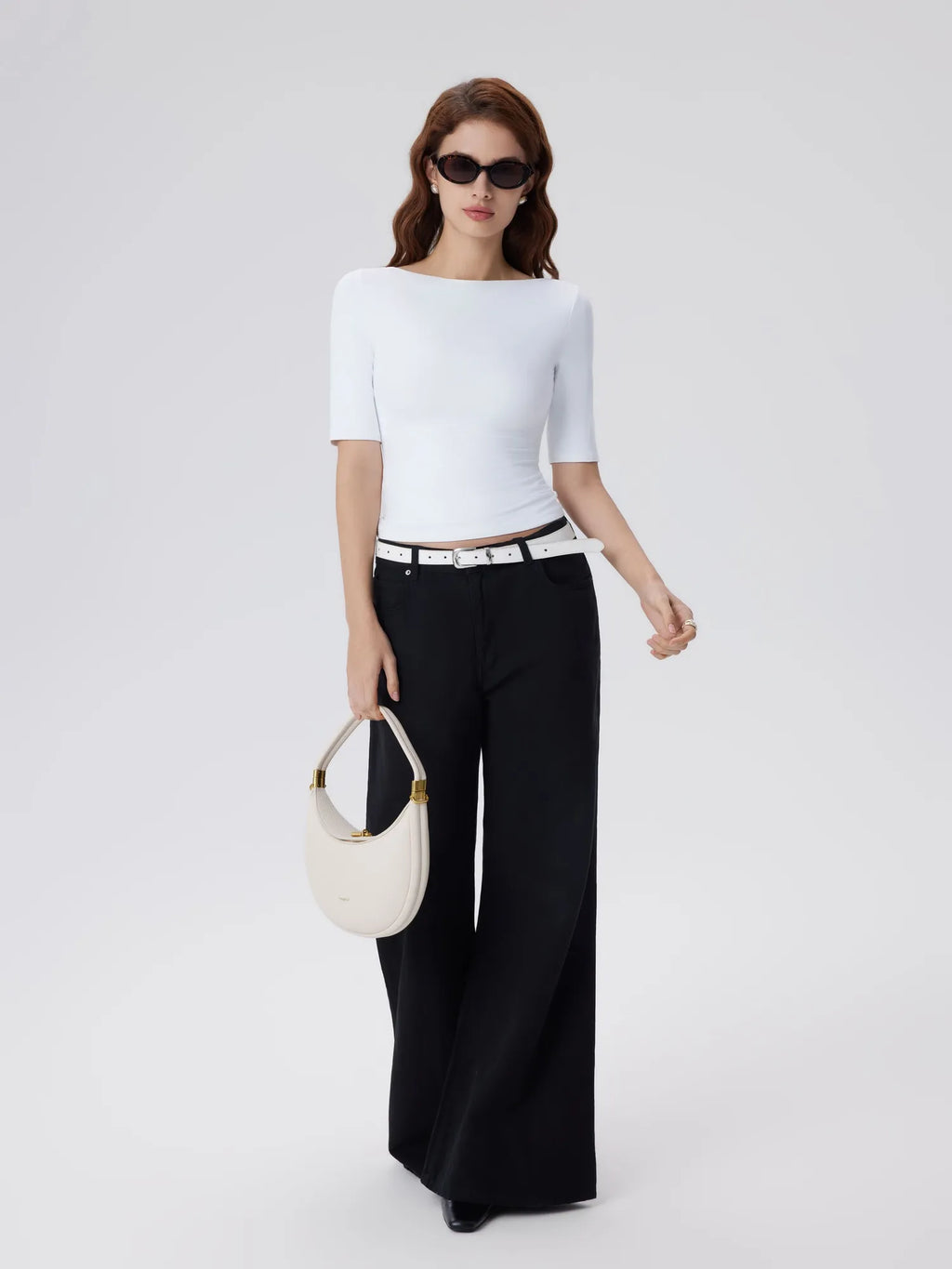 Tight Fitted Half Sleeve Boat Neck Shirt