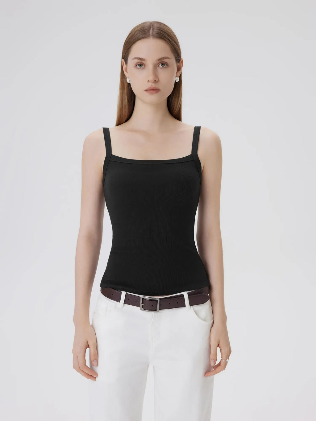 Cotton Rib Square Padded Tank Tops