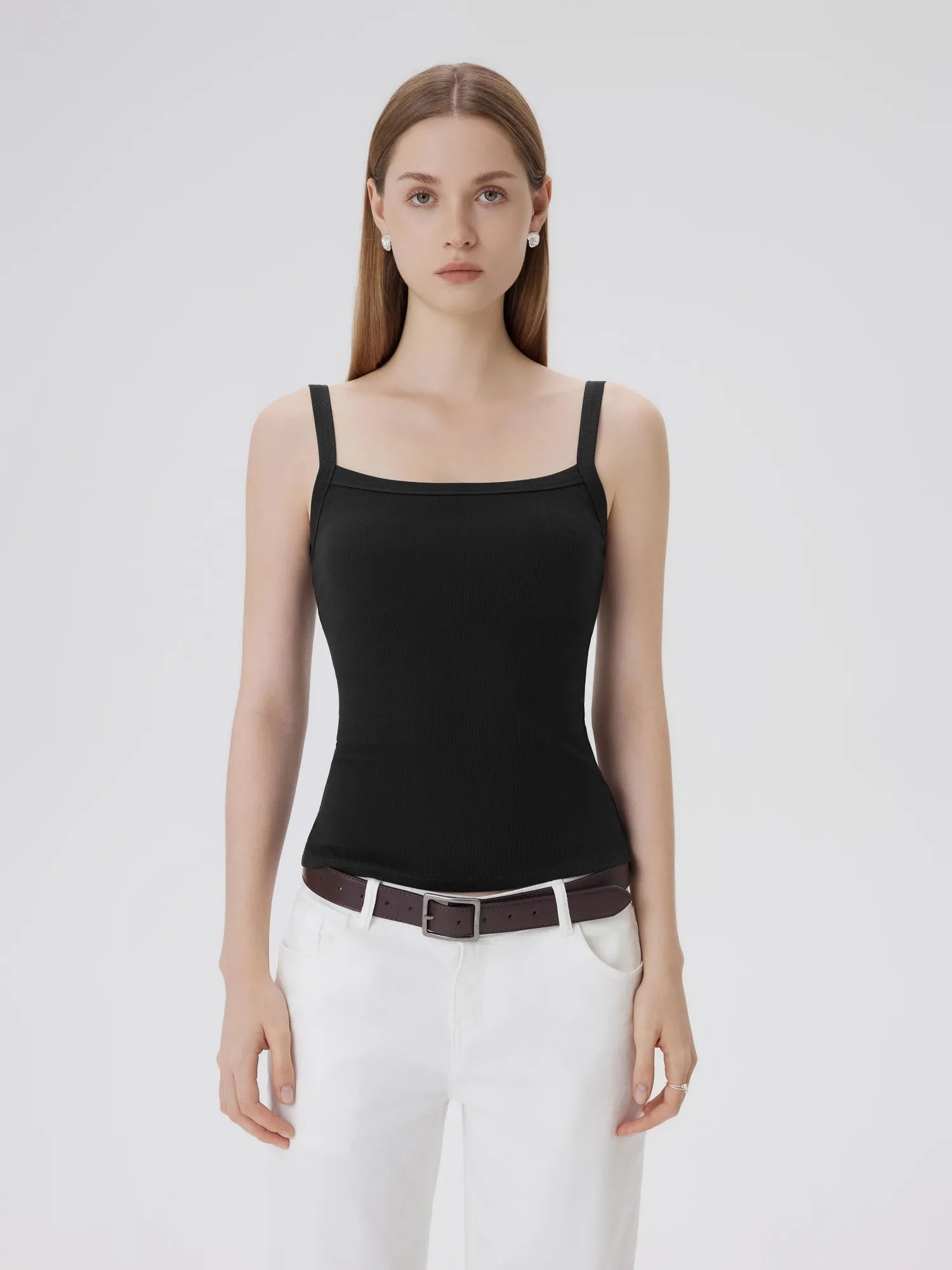 Cotton Rib Square Padded Tank Tops