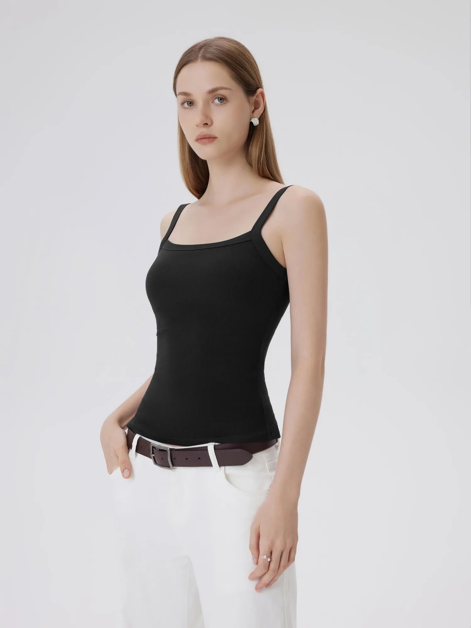 Cotton Rib Square Padded Tank Tops