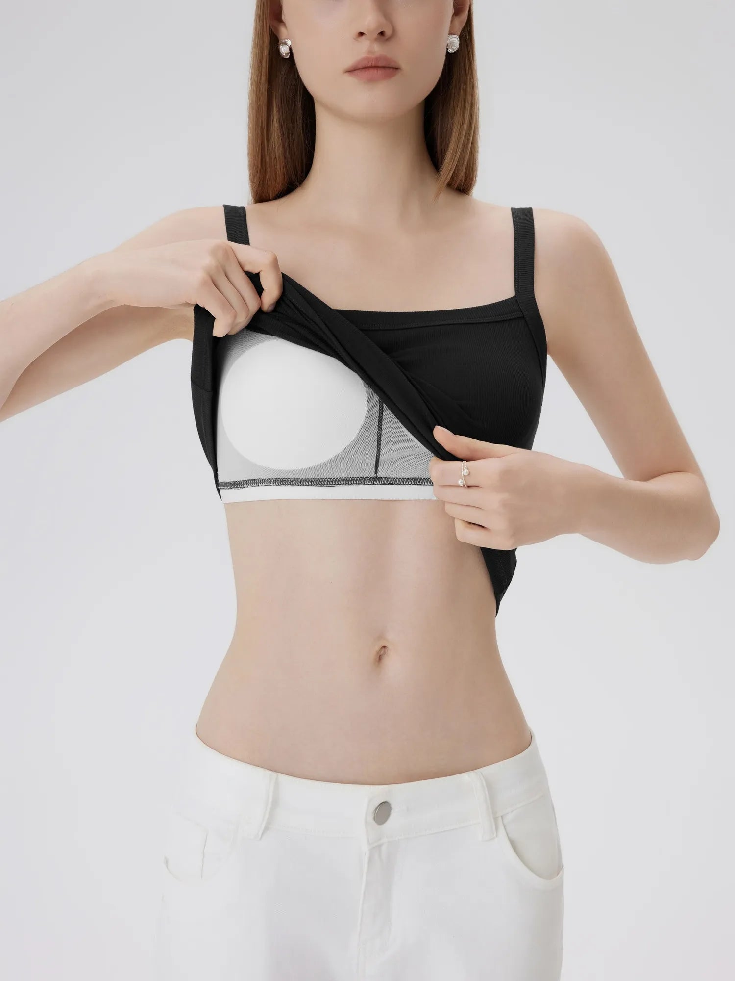 Cotton Rib Square Padded Tank Tops