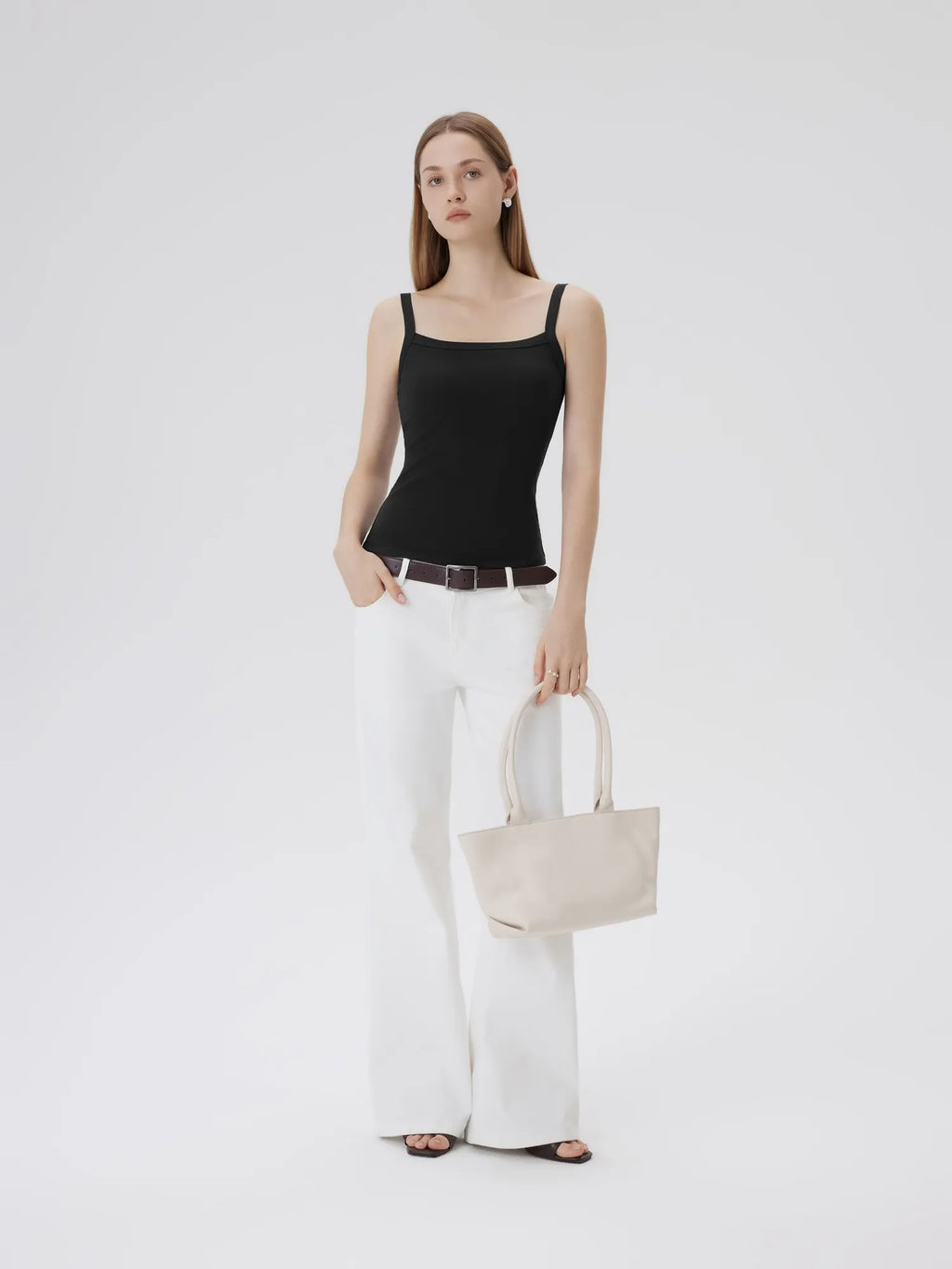 Cotton Rib Square Padded Tank Tops