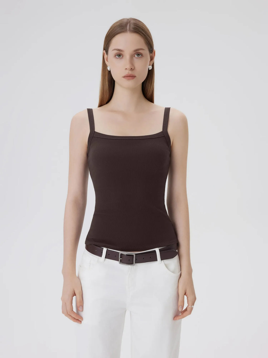 Cotton Rib Square Padded Tank Tops