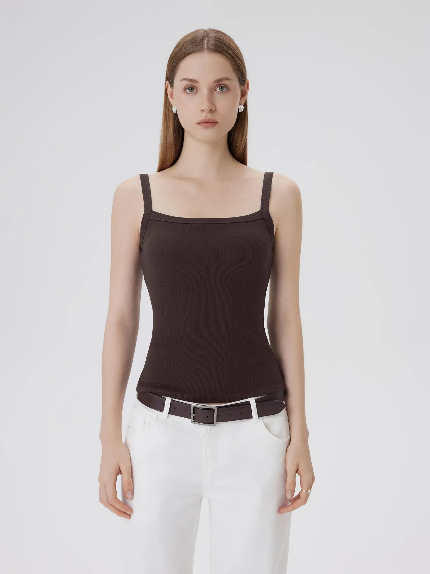 Cotton Rib Square Padded Tank Tops