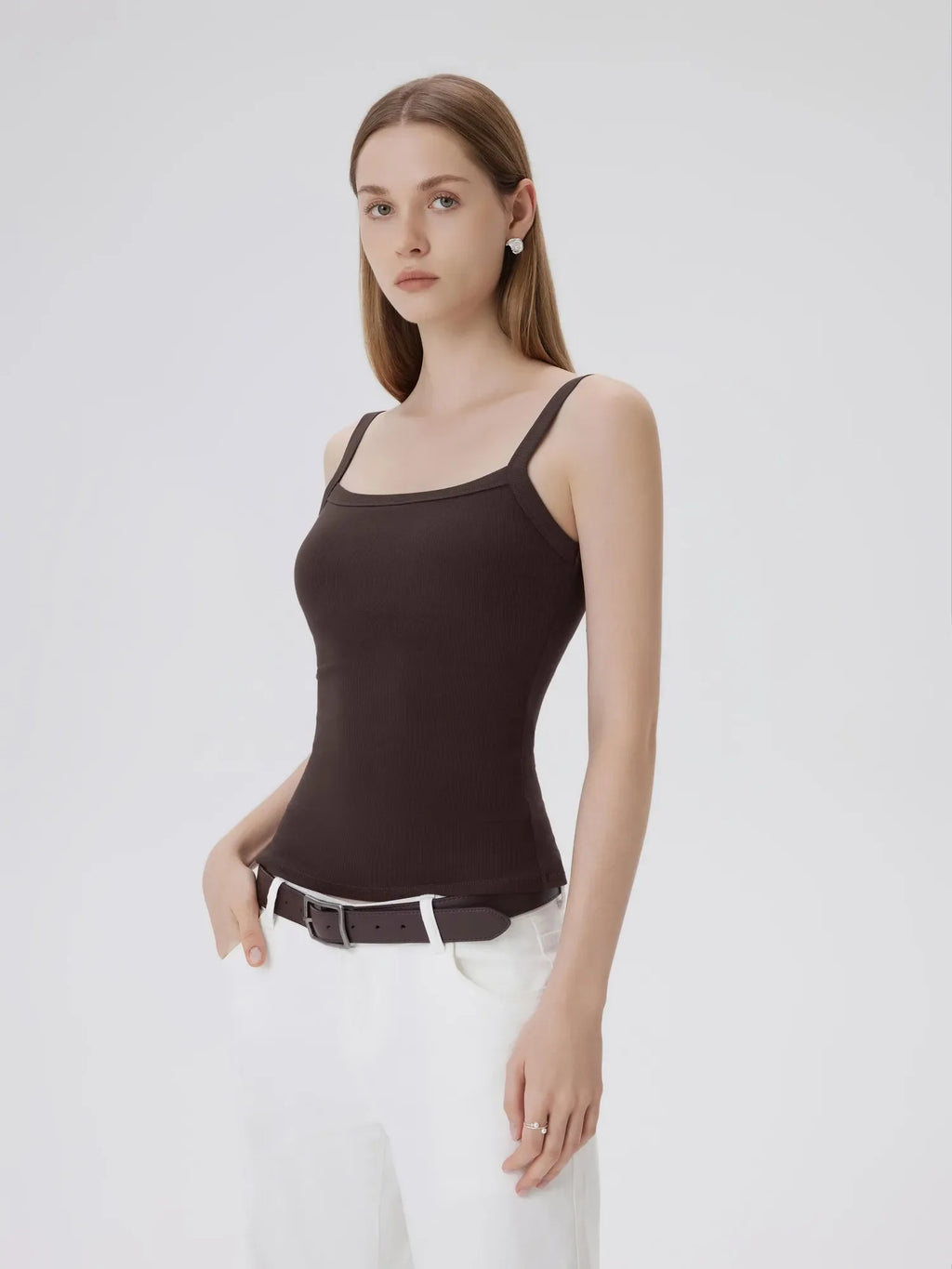 Cotton Rib Square Padded Tank Tops