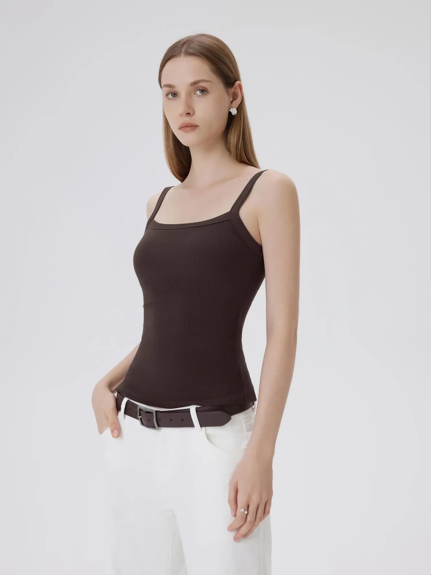 Cotton Rib Square Padded Tank Tops