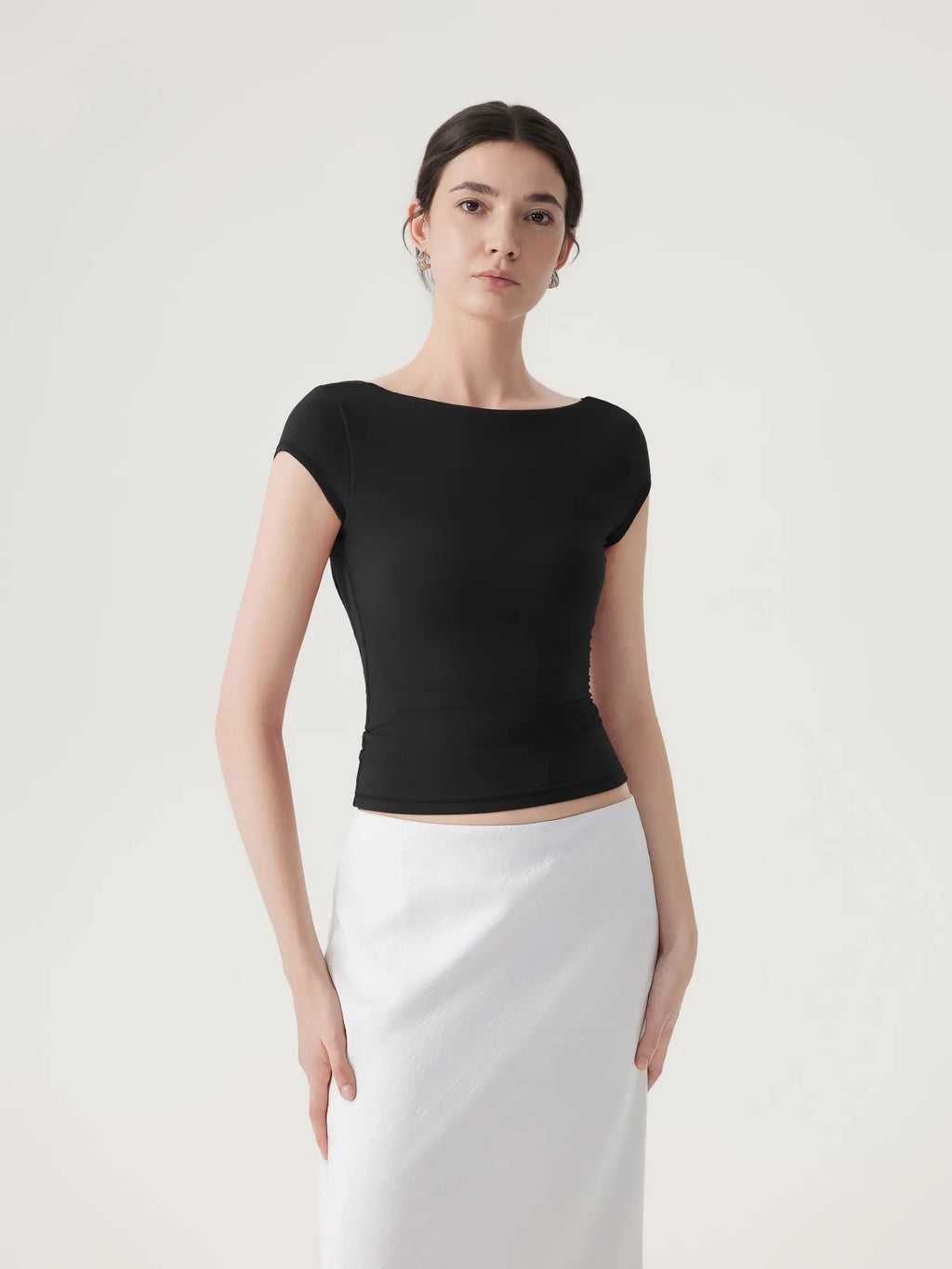 Boat Neck Cowl Backless Tops