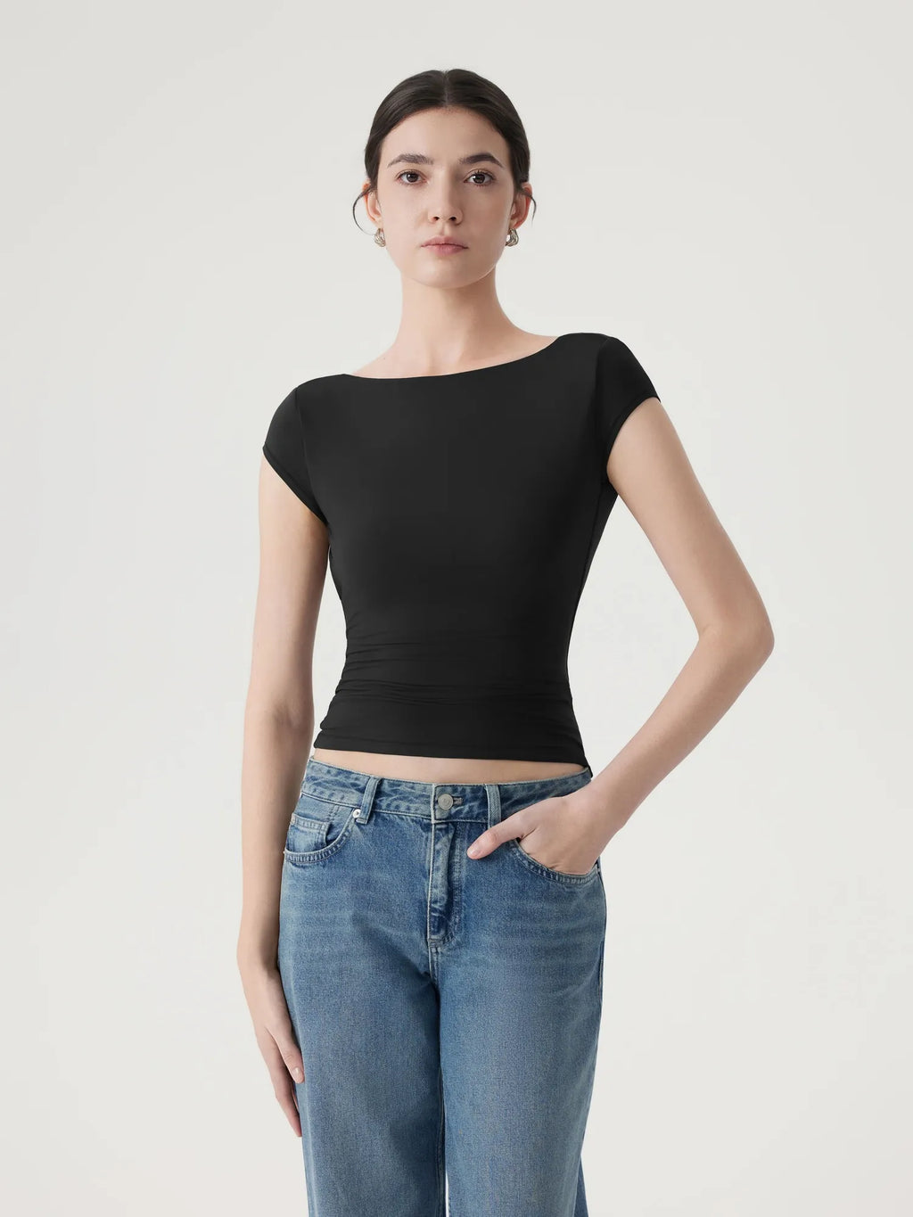 Boat Neck Cowl Backless Tops