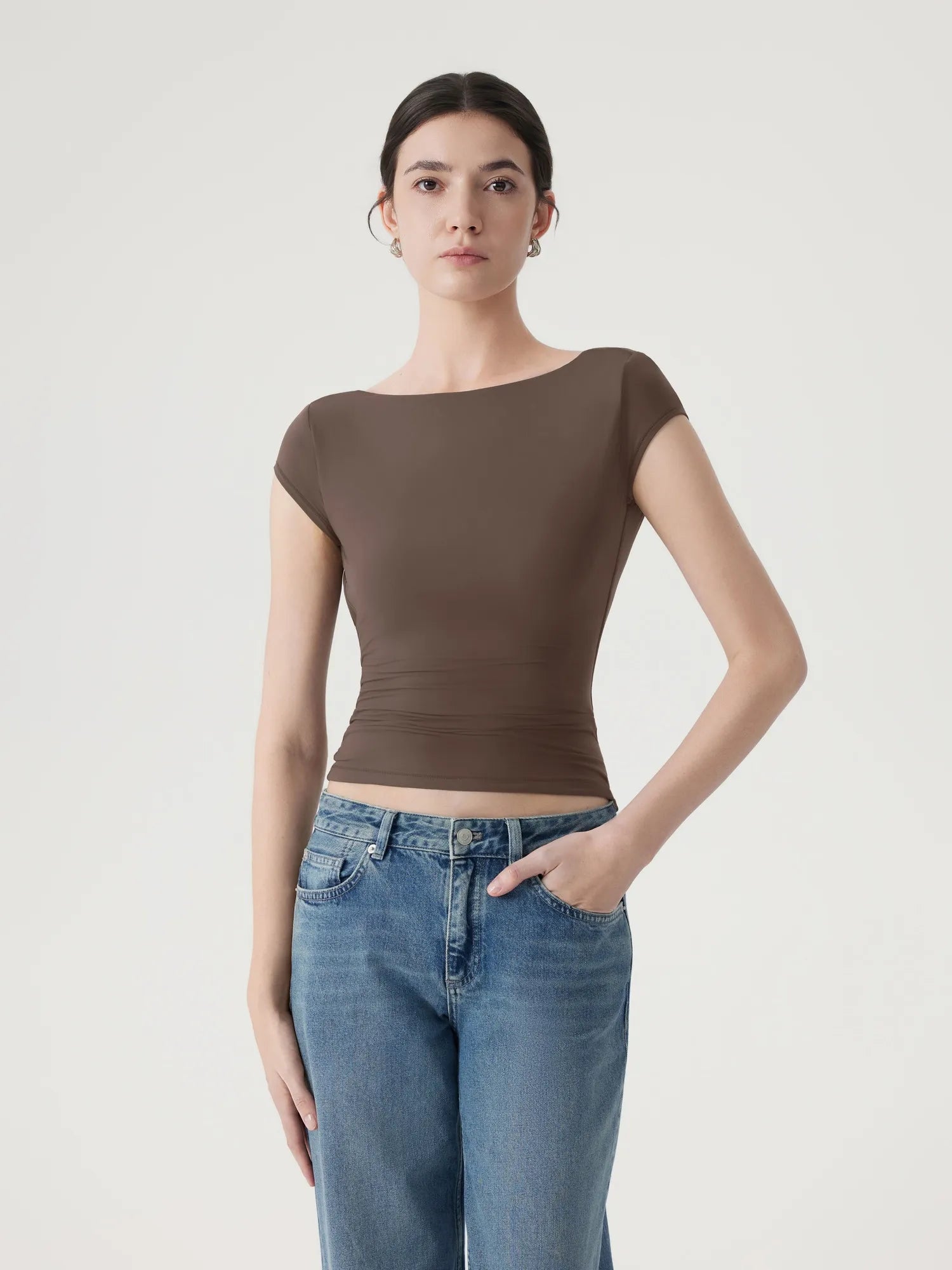 Boat Neck Cowl Backless Tops