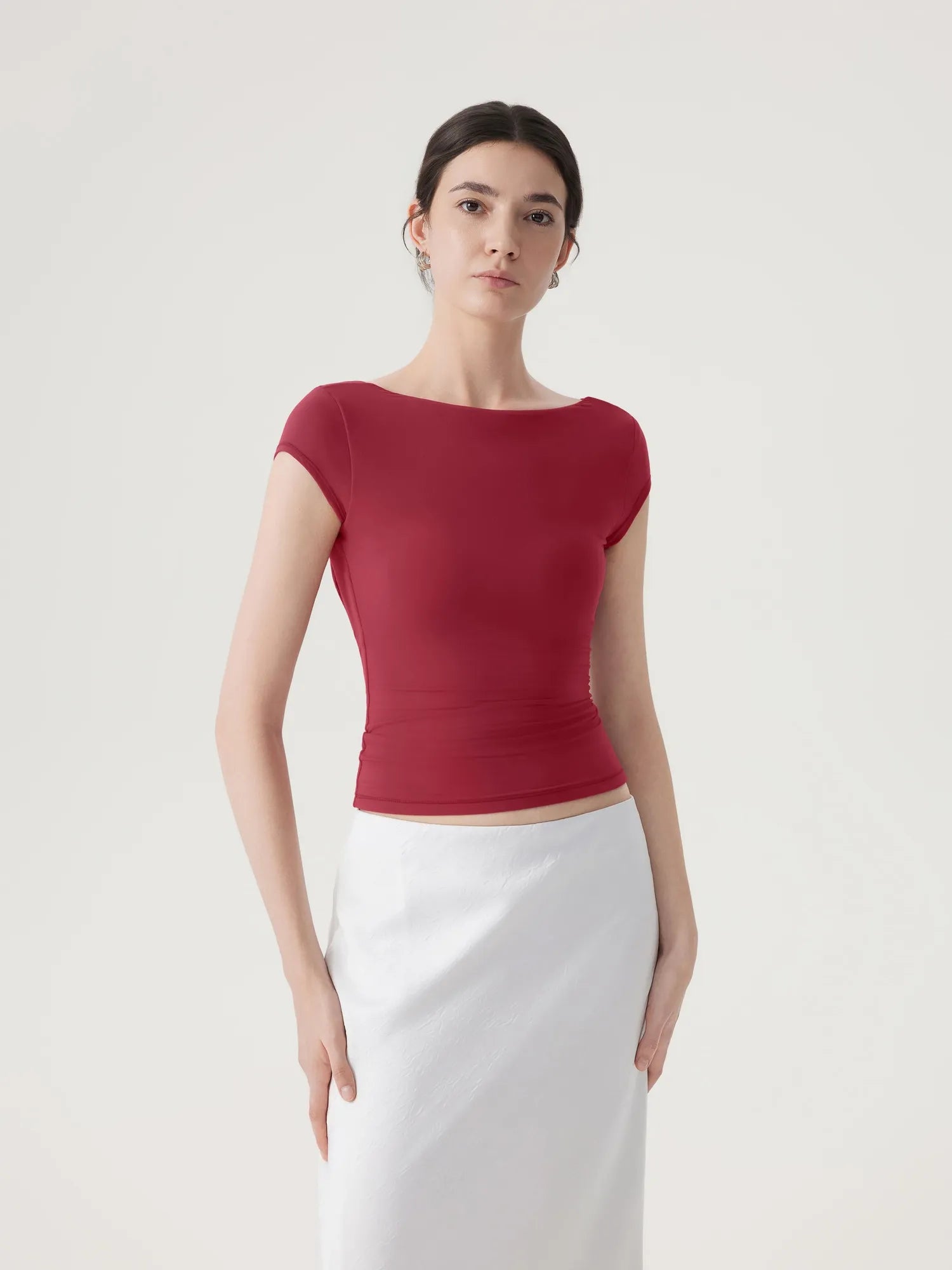 Boat Neck Cowl Backless Tops