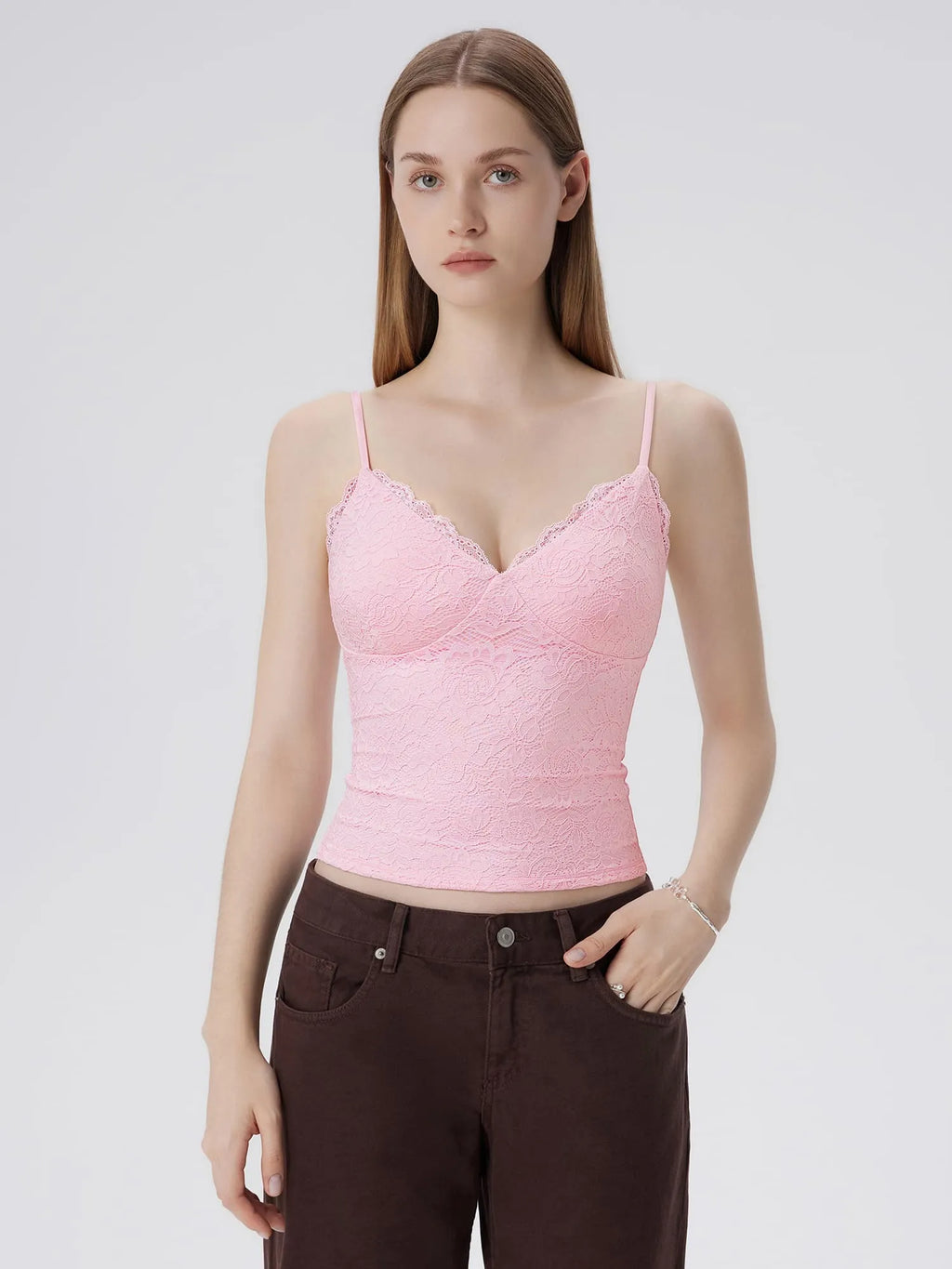 Lace Lined V Neck Y2k Tank Top