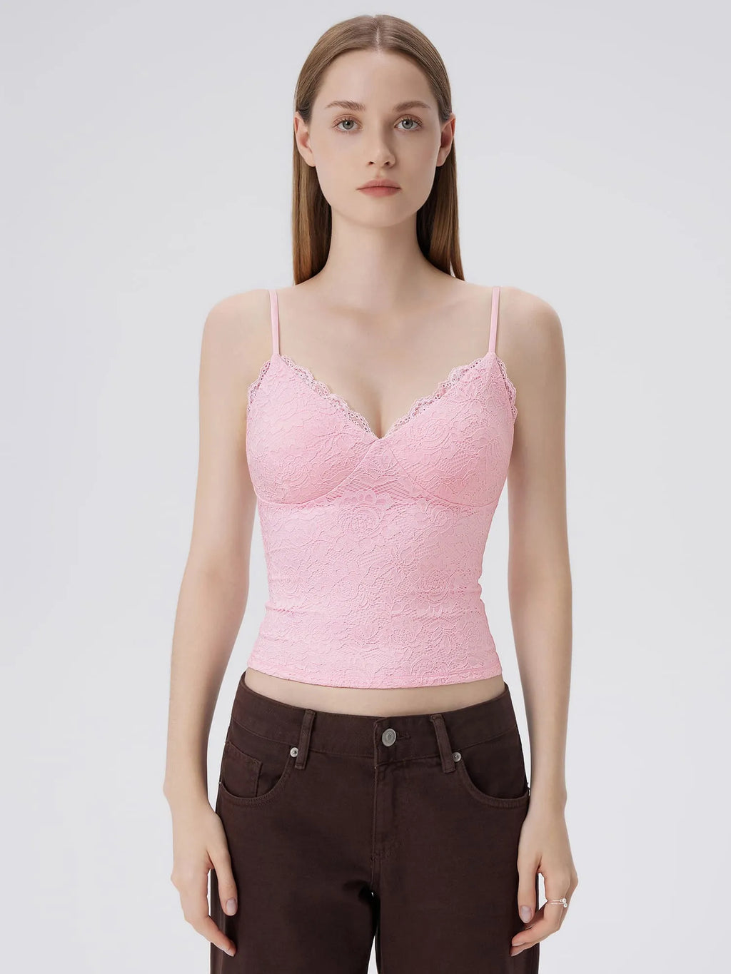 Lace Lined V Neck Y2k Tank Top