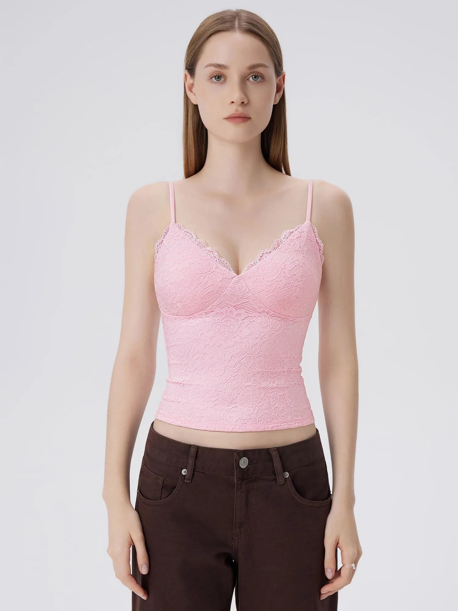 Lace Lined V Neck Y2k Tank Top