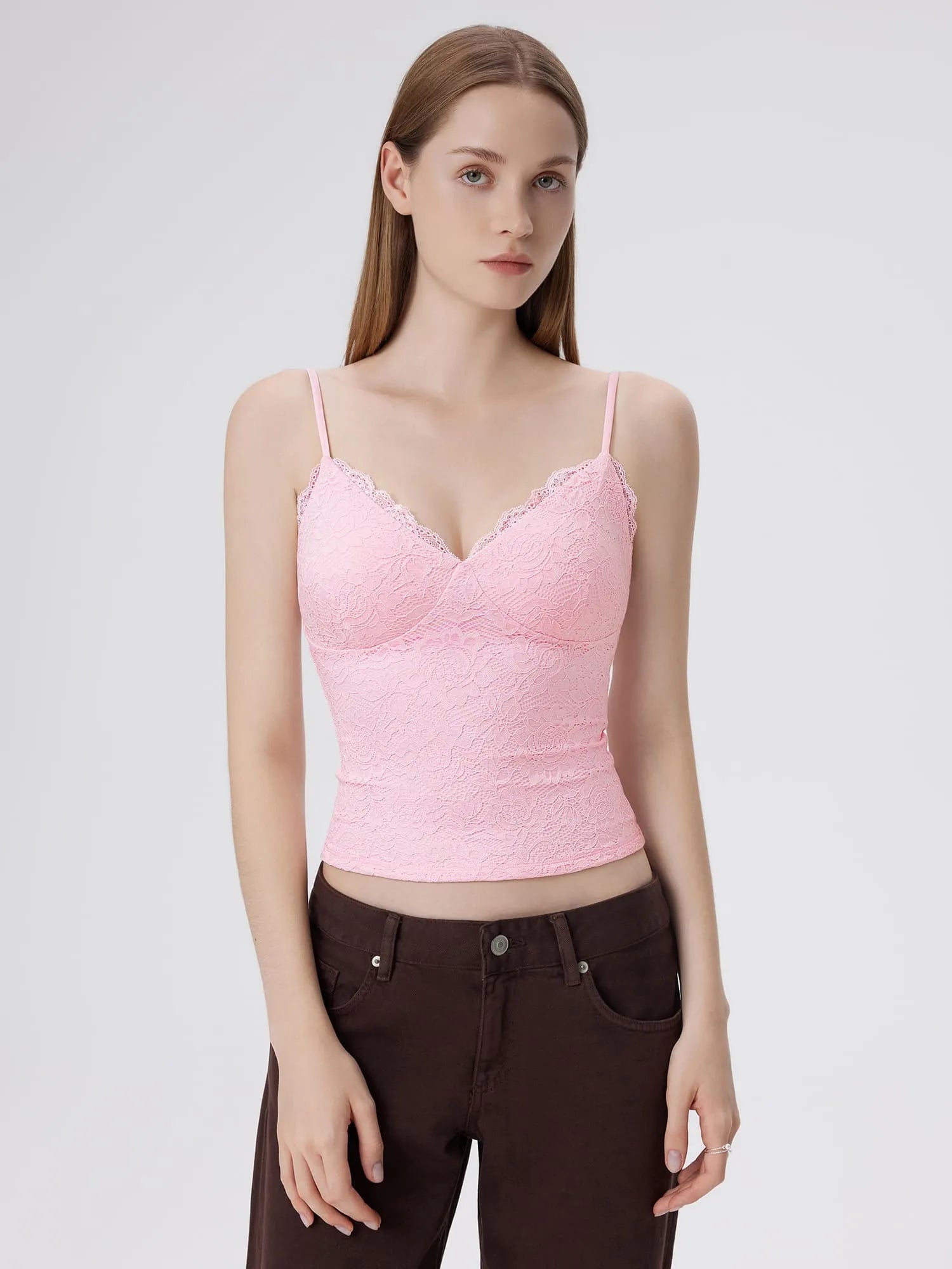 Lace Lined V Neck Y2k Tank Top
