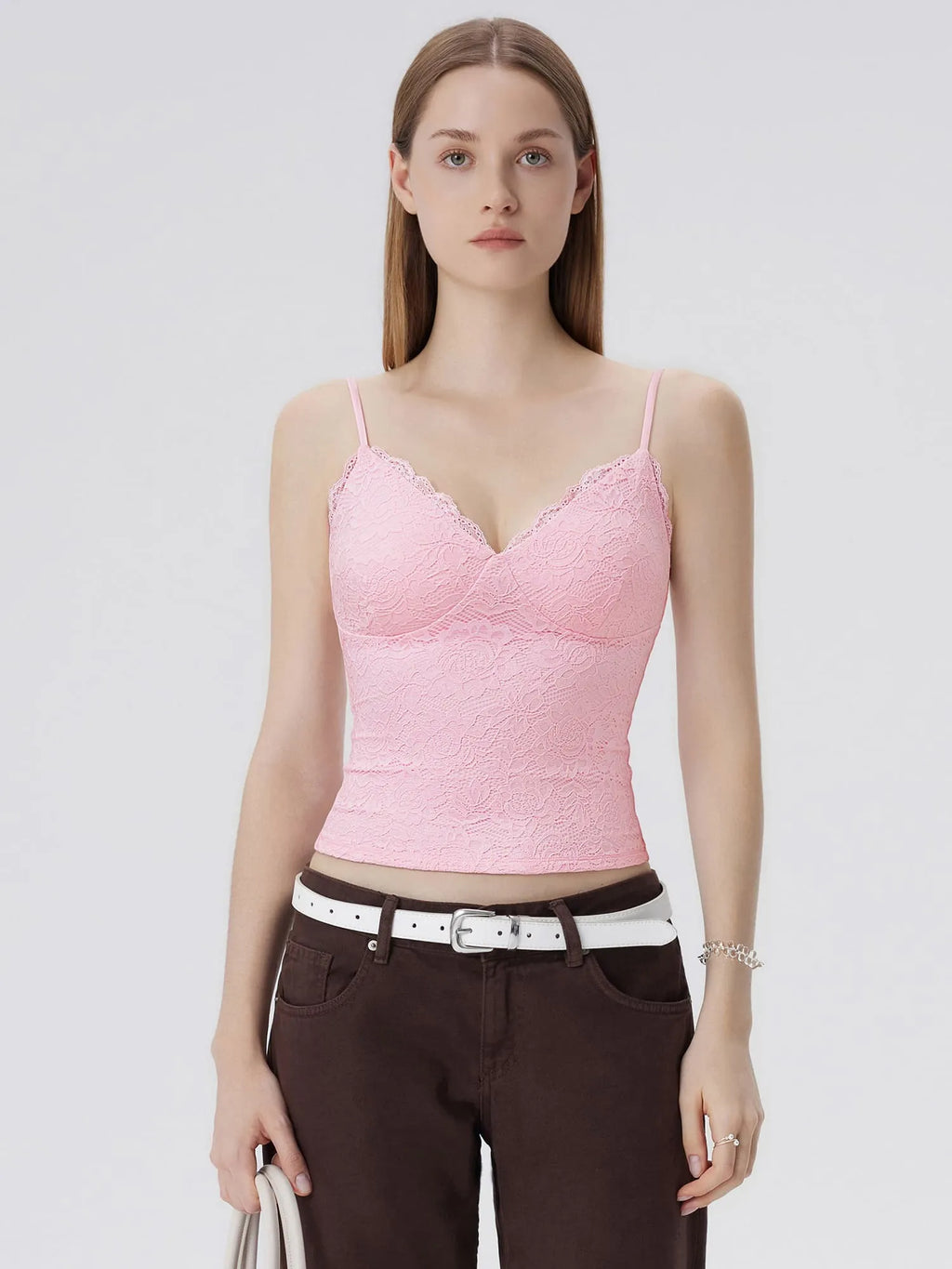 Lace Lined V Neck Y2k Tank Top