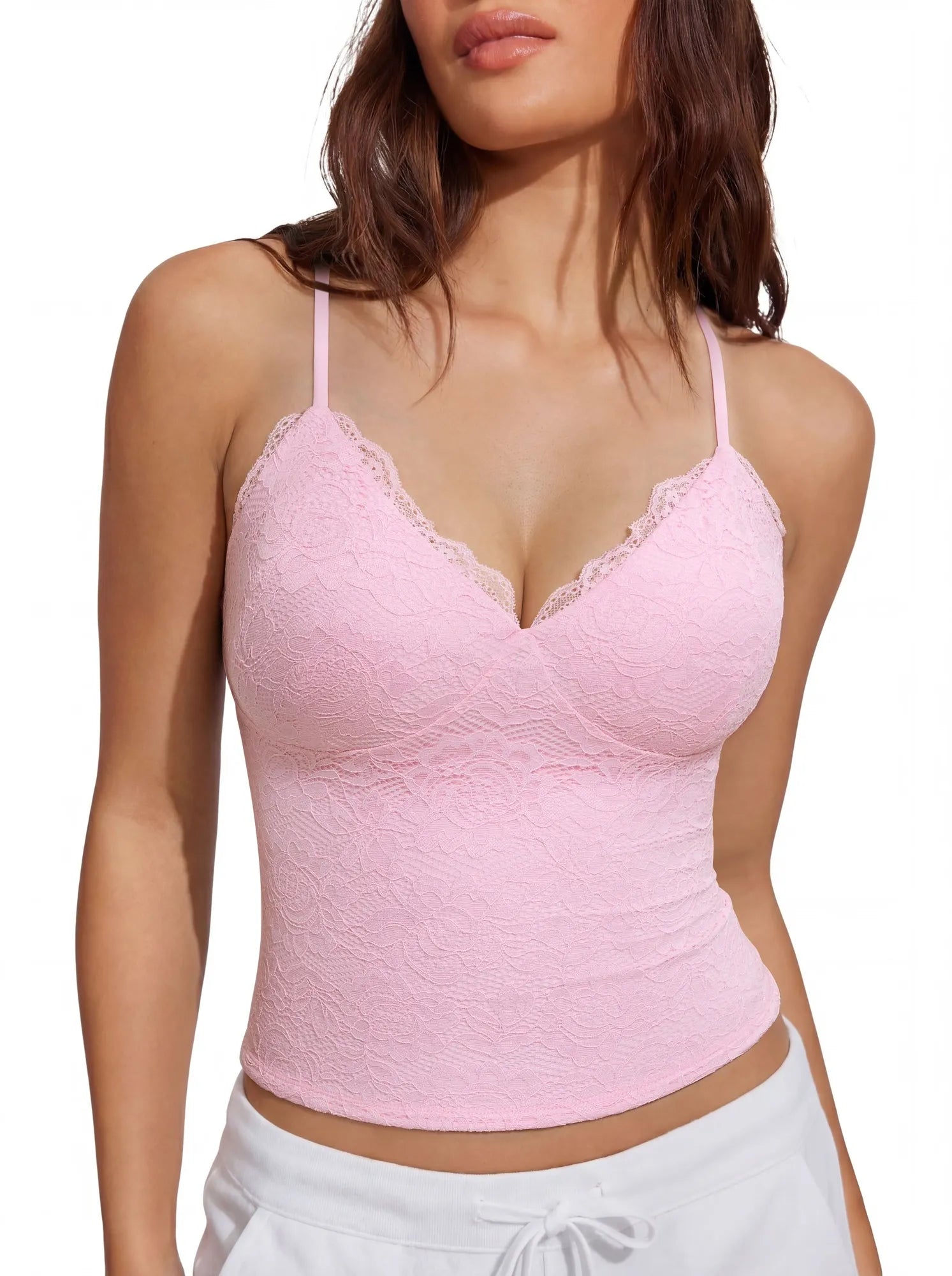 Lace Lined V Neck Y2k Tank Top