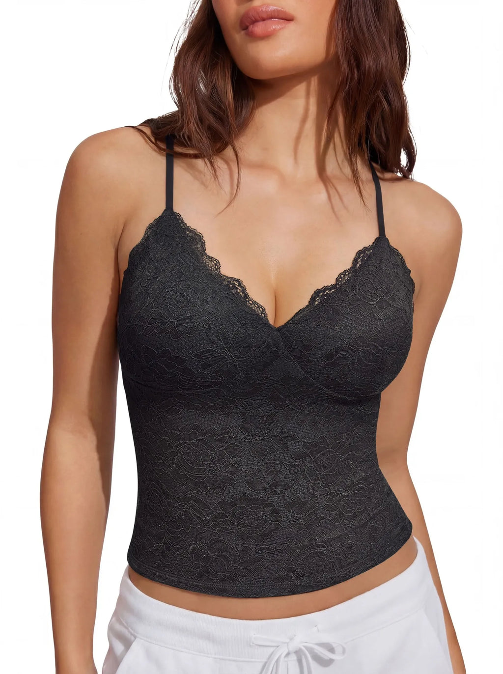 Lace Lined V Neck Y2k Tank Top