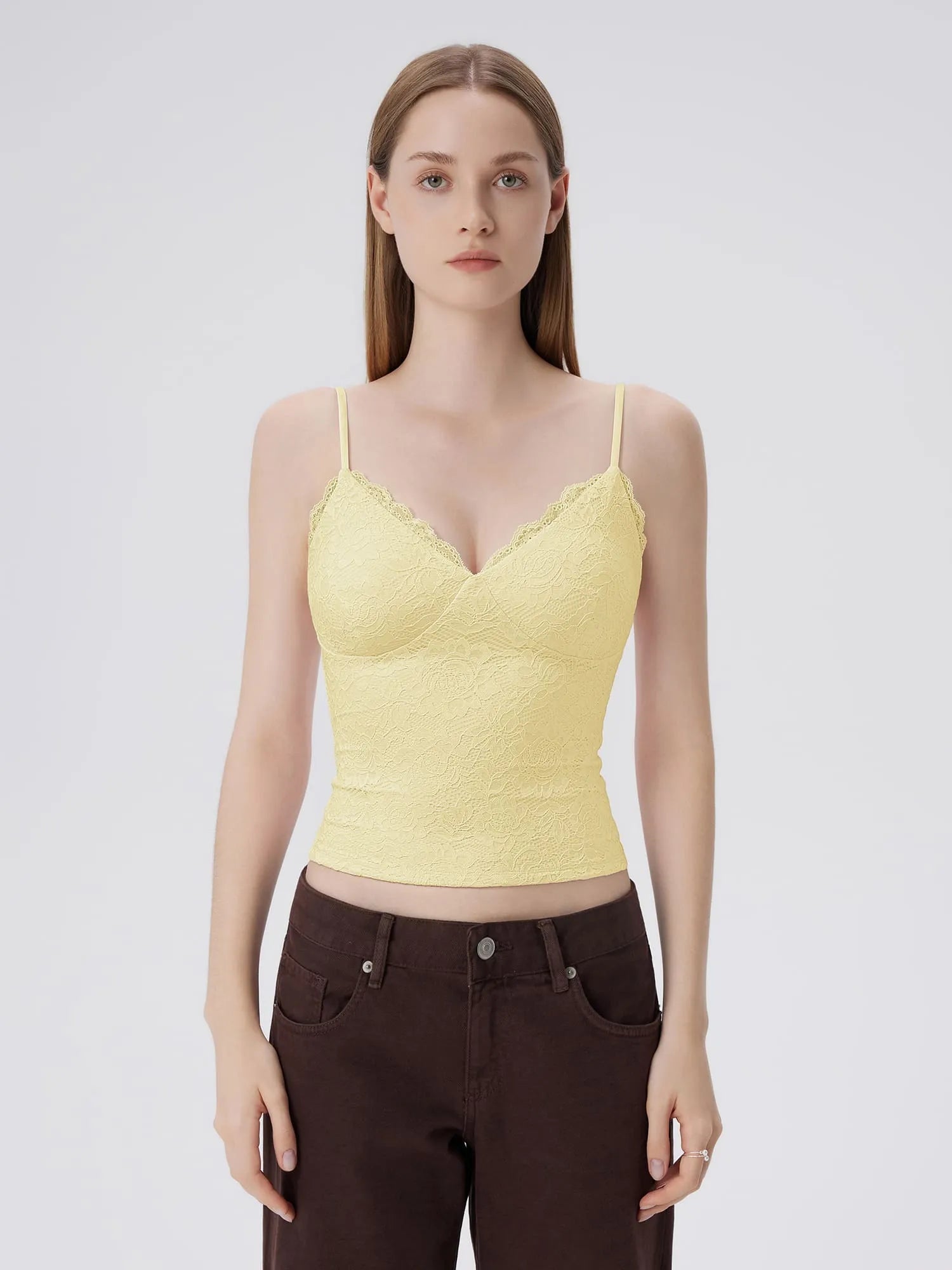 Lace Lined V Neck Y2k Tank Top