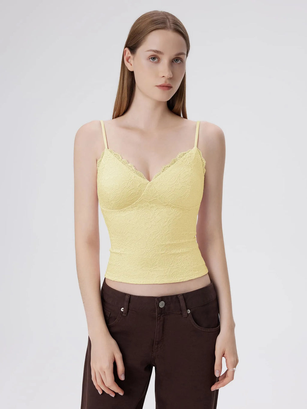 Lace Lined V Neck Y2k Tank Top