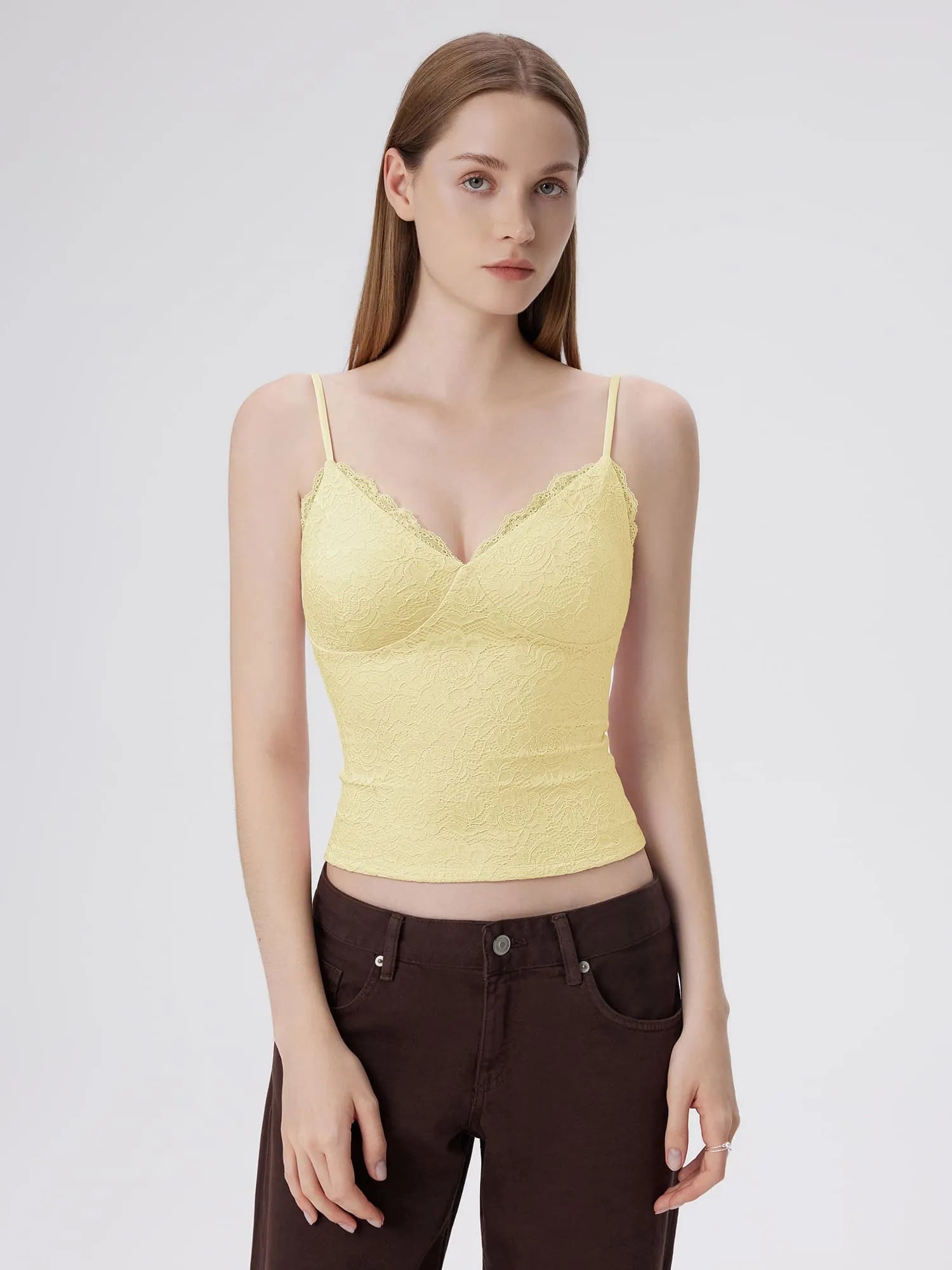 Lace Lined V Neck Y2k Tank Top