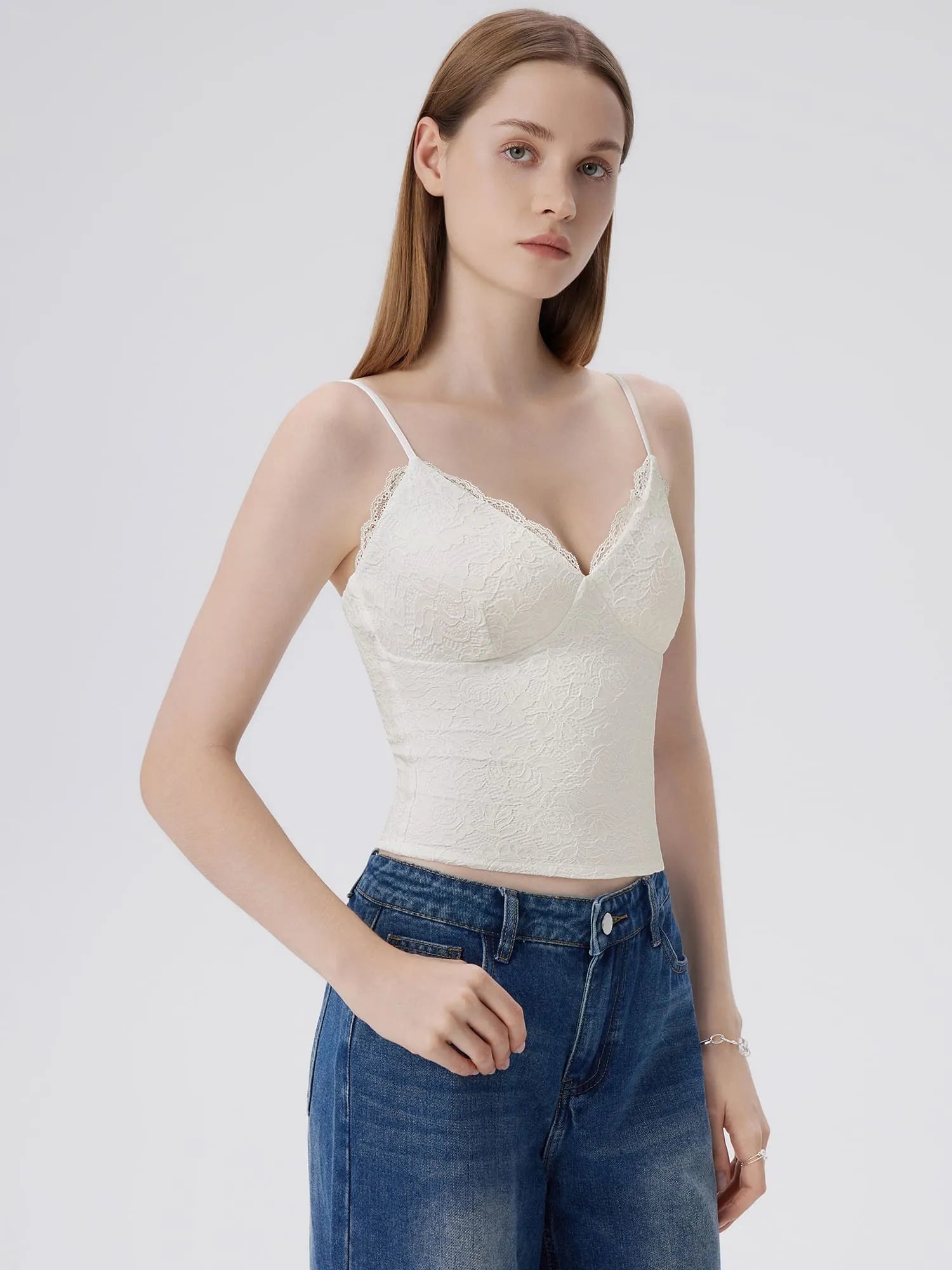Lace Lined V Neck Y2k Tank Top