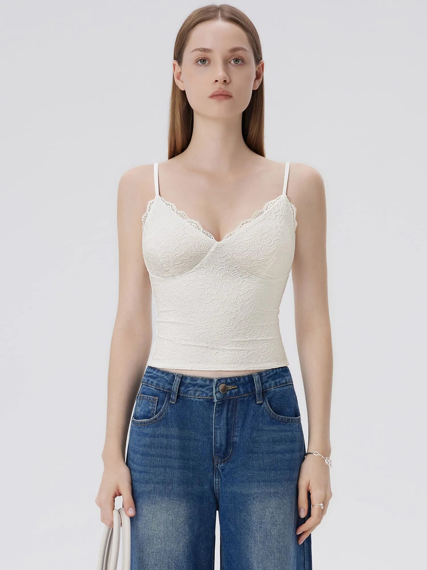 Lace Lined V Neck Y2k Tank Top