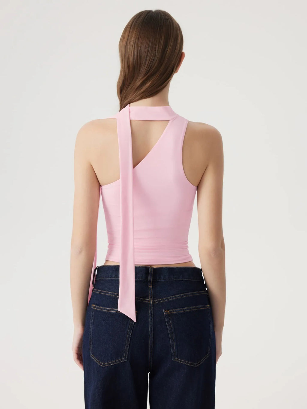 Off Shoulder Halter High Neck Tank Tops with Scarf