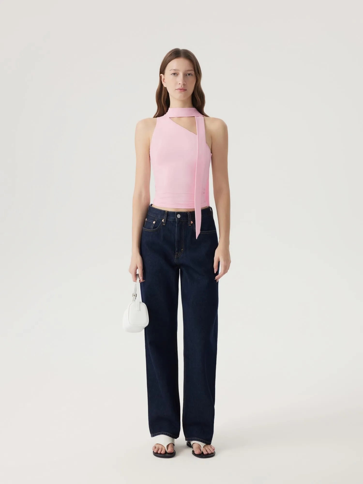 Off Shoulder Halter High Neck Tank Tops with Scarf